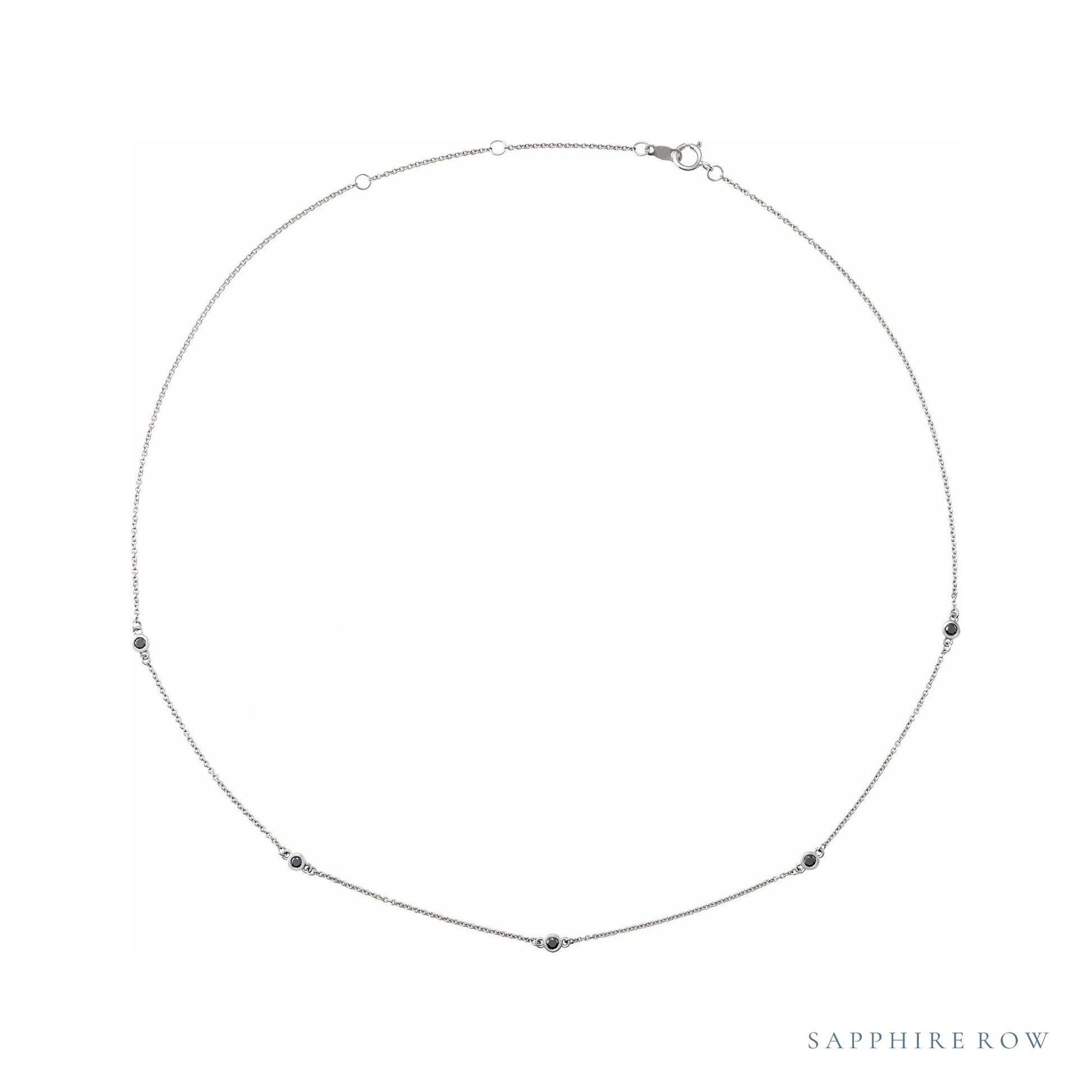 Sapphire Row Natural Black Diamond Station Necklace - White Gold, 5-Station (1/4 ctw)