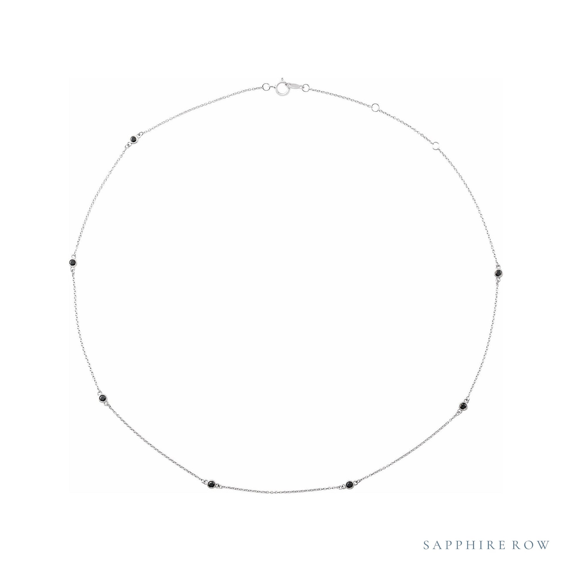Sapphire Row Natural Black Diamond Station Necklace - White Gold, 7-Station (1/3 ctw)