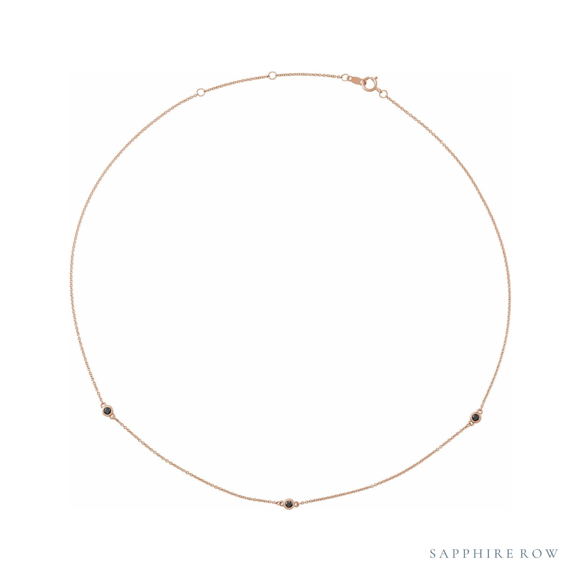 Sapphire Row Natural Black Diamond Station Necklace - Rose Gold, 3-Station (1/5 ctw)