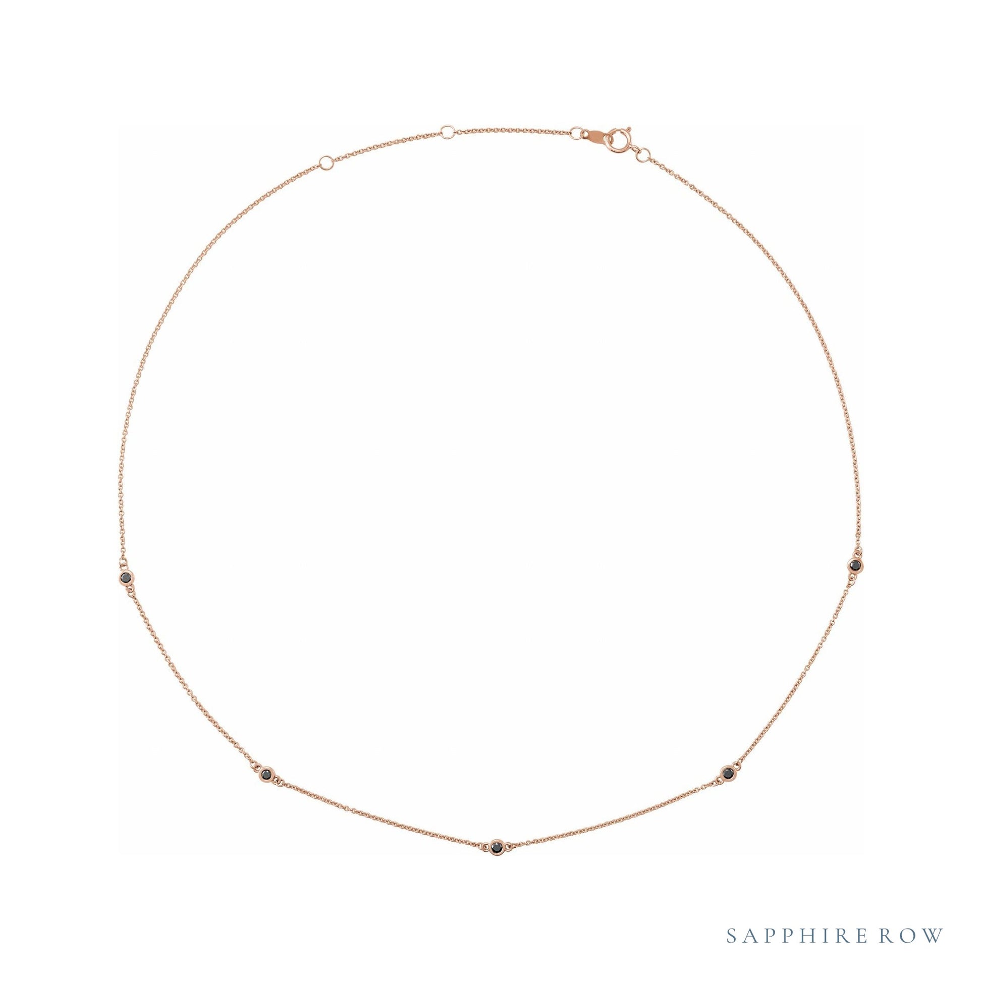 Sapphire Row Natural Black Diamond Station Necklace - Rose Gold, 5-Station (1/4 ctw)