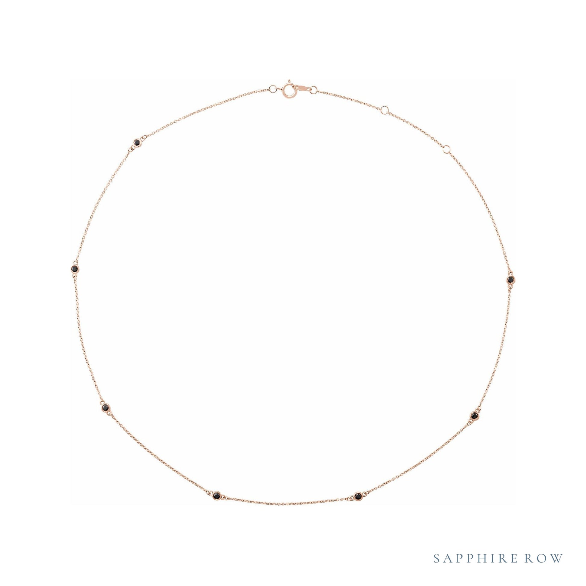 Sapphire Row Natural Black Diamond Station Necklace - Rose Gold, 7-Station (1/3 ctw)