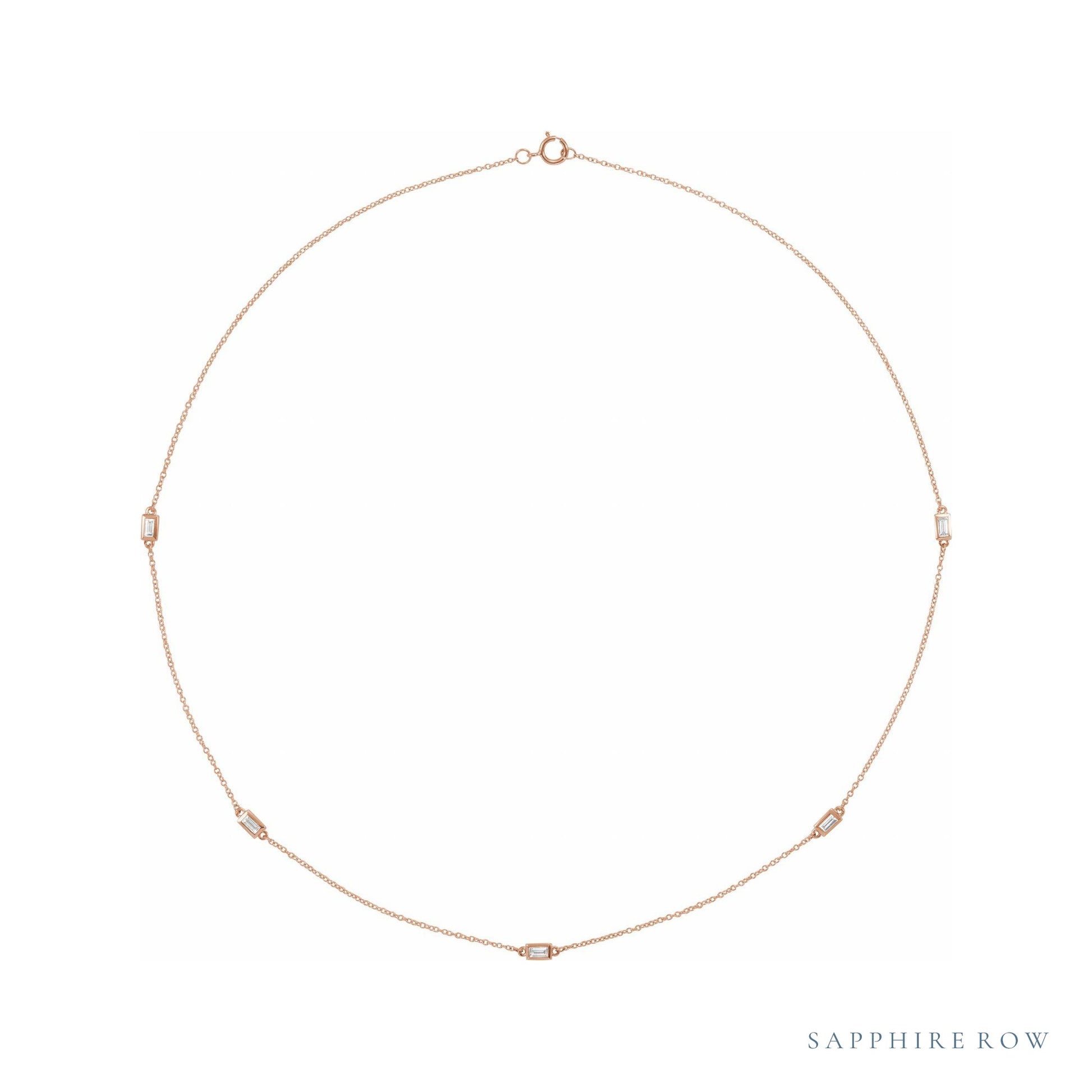 Sapphire Row Natural Diamond Baguette Station Necklace - Rose Gold, 20", 5-Station (1/3 ctw)