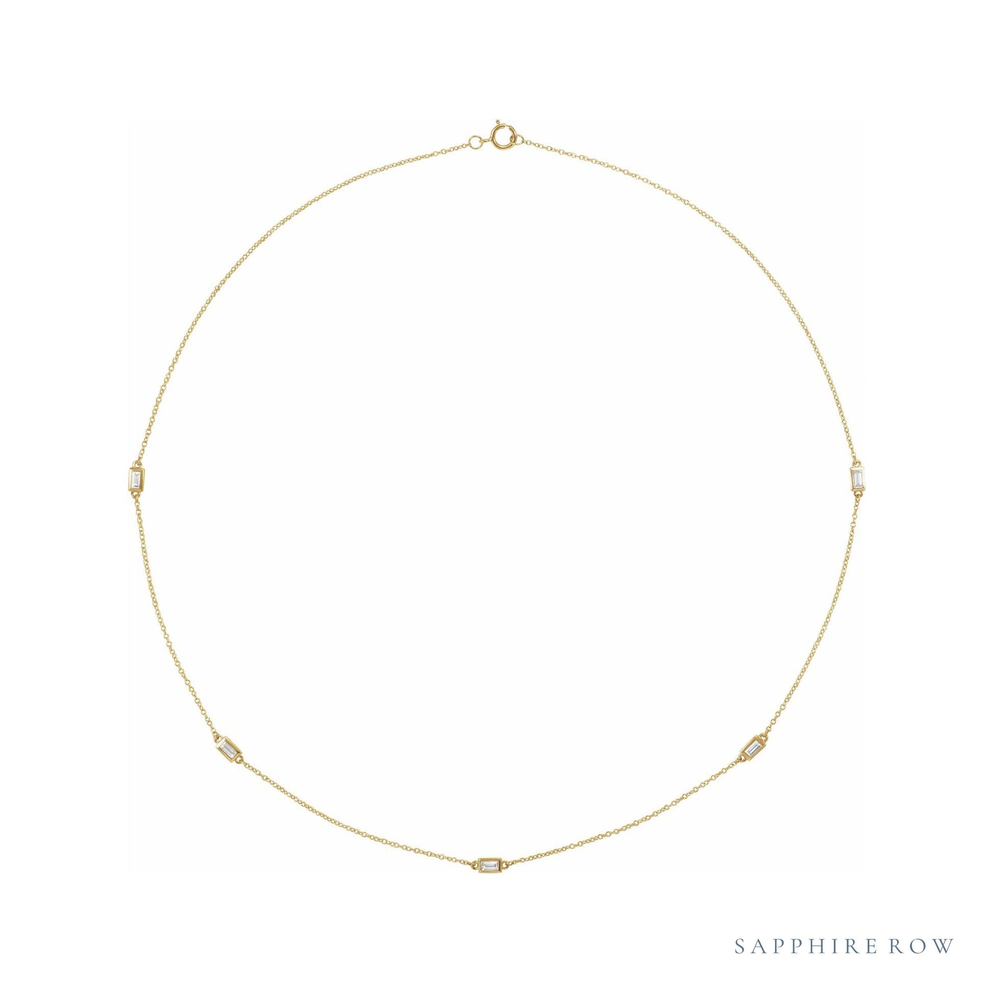 Sapphire Row Natural Diamond Baguette Station Necklace - Yellow Gold, 18", 5-Station (1/3 ctw)