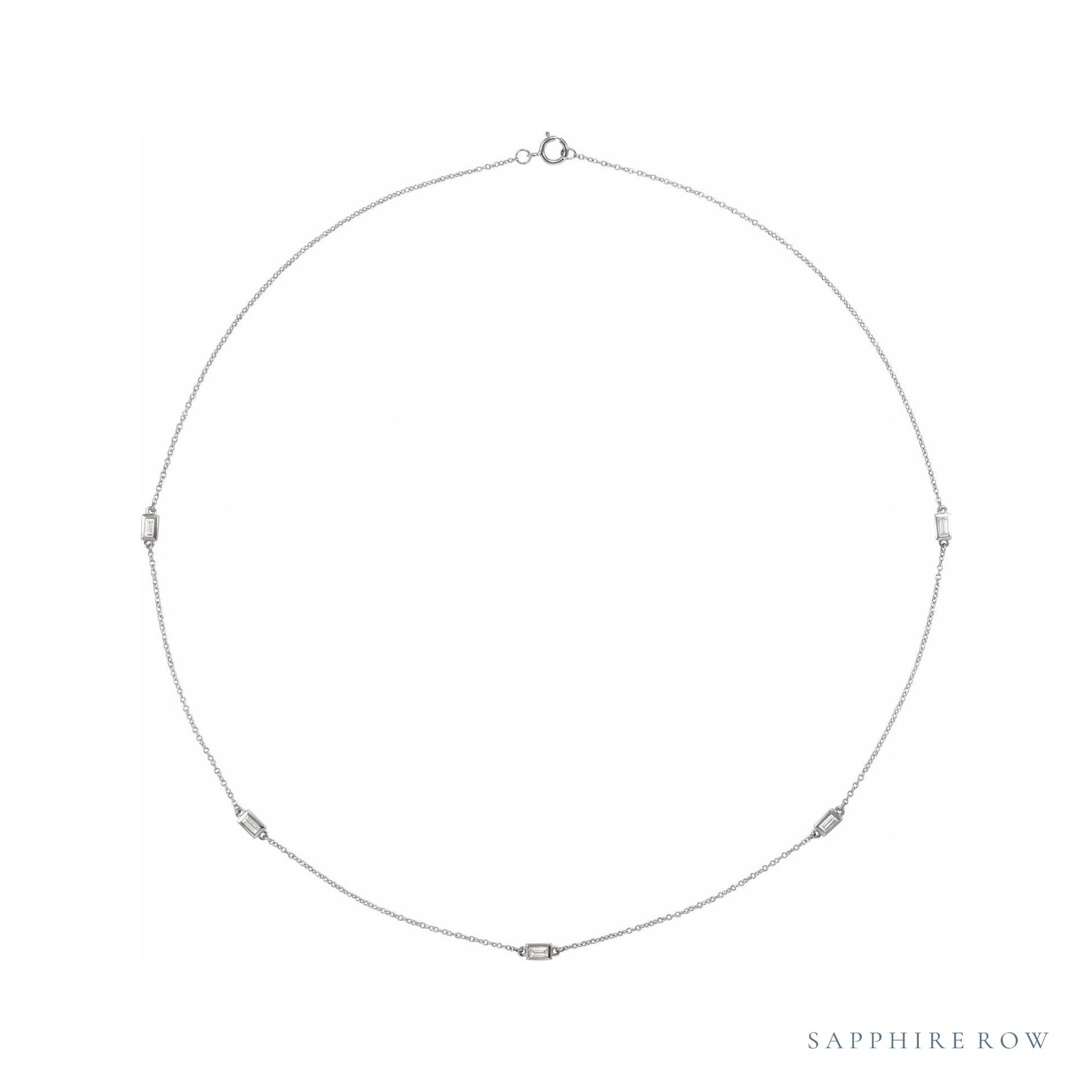 Sapphire Row Natural Diamond Baguette Station Necklace - White Gold, 18", 5-Station (1/3 ctw)