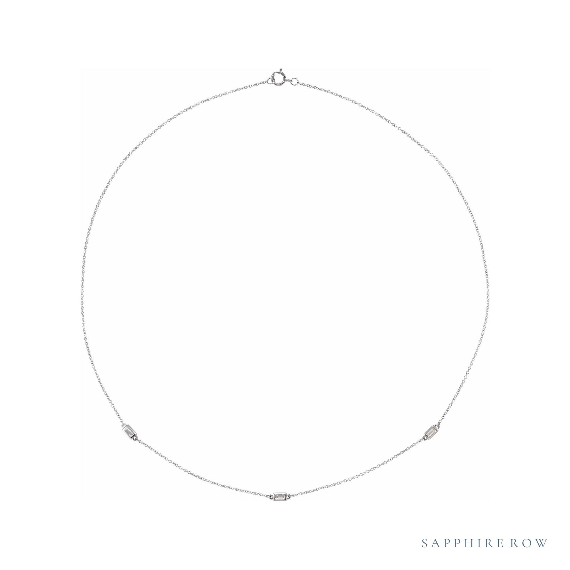 Sapphire Row Natural Diamond Baguette Station Necklace - White Gold, 20", 3-Station (1/5 ctw)