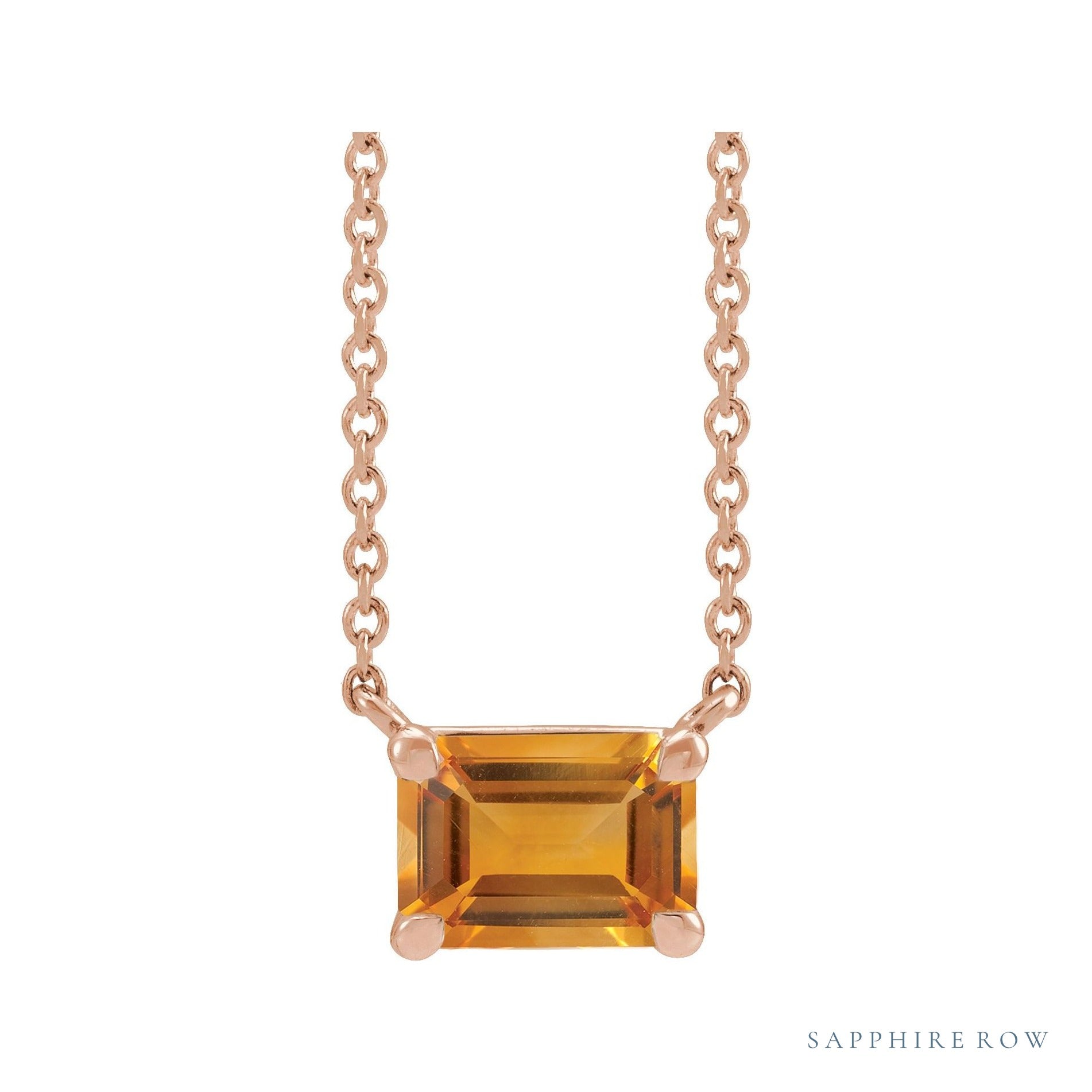 Sapphire Row Natural Emerald-Cut Gemstone Necklace - Citrine, Rose Gold