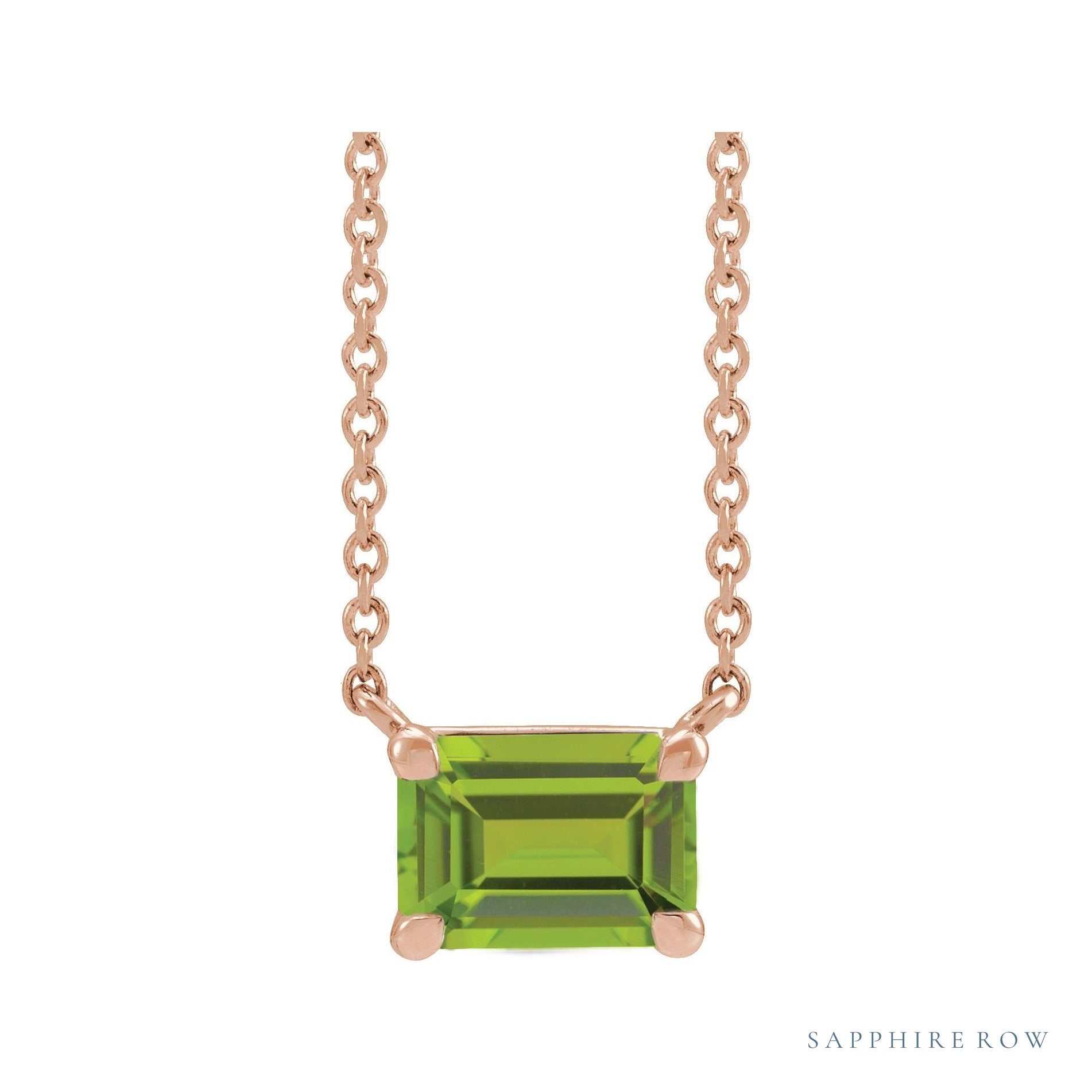 Sapphire Row Natural Emerald-Cut Gemstone Necklace - Peridot, Rose Gold