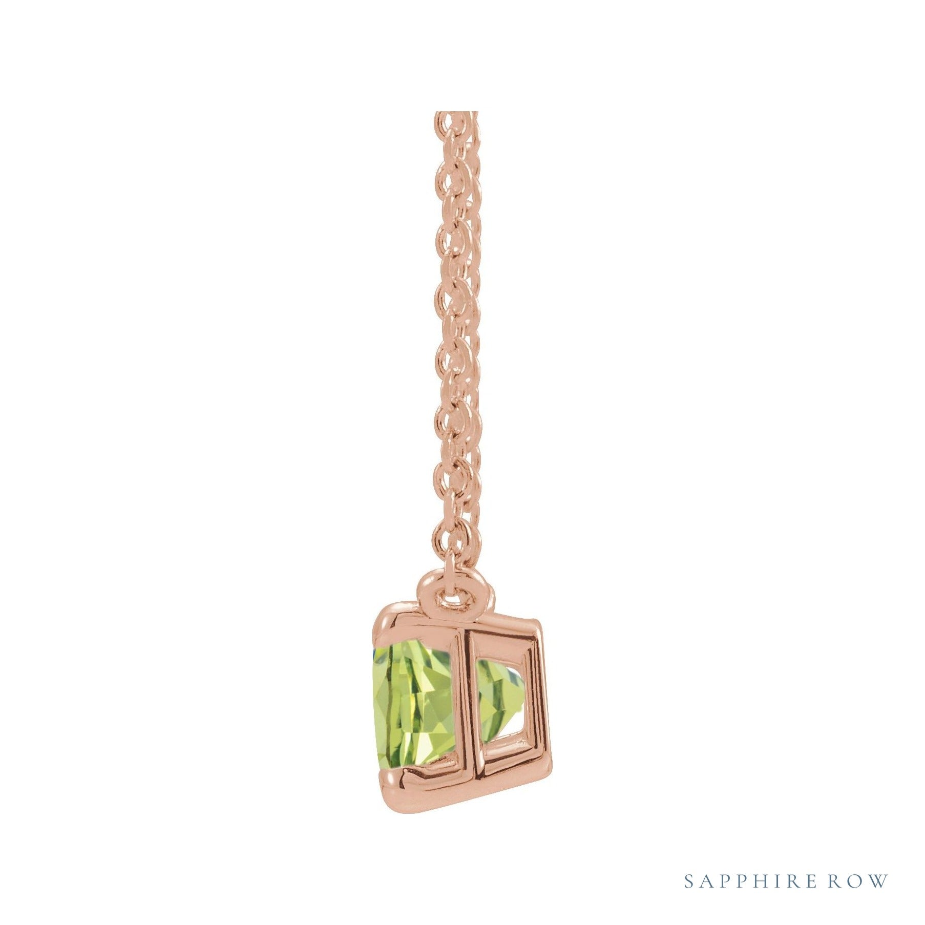 Sapphire Row Natural Emerald-Cut Gemstone Necklace - Peridot, Rose Gold (view 2)