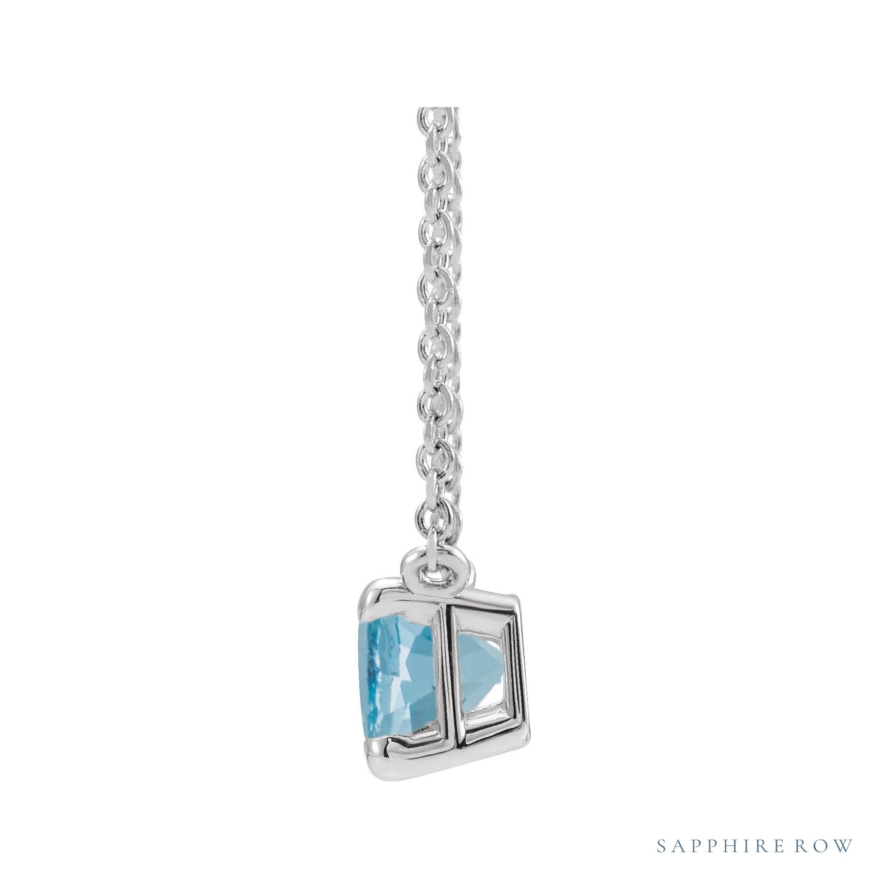 Sapphire Row Natural Emerald-Cut Gemstone Necklace - Aquamarine, White Gold (view 2)