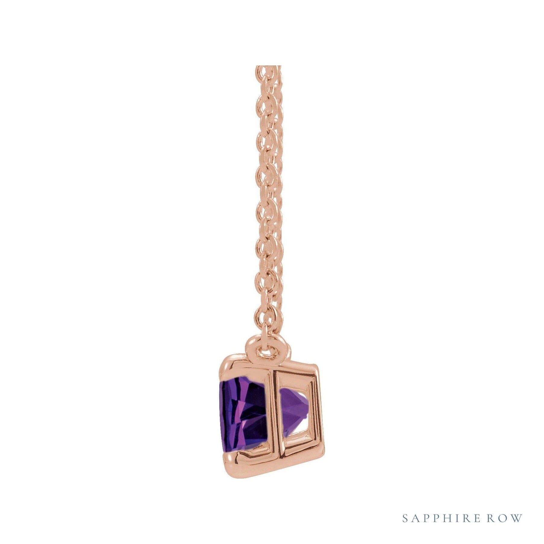 Sapphire Row Natural Emerald-Cut Gemstone Necklace - Amethyst, Rose Gold (view 2)