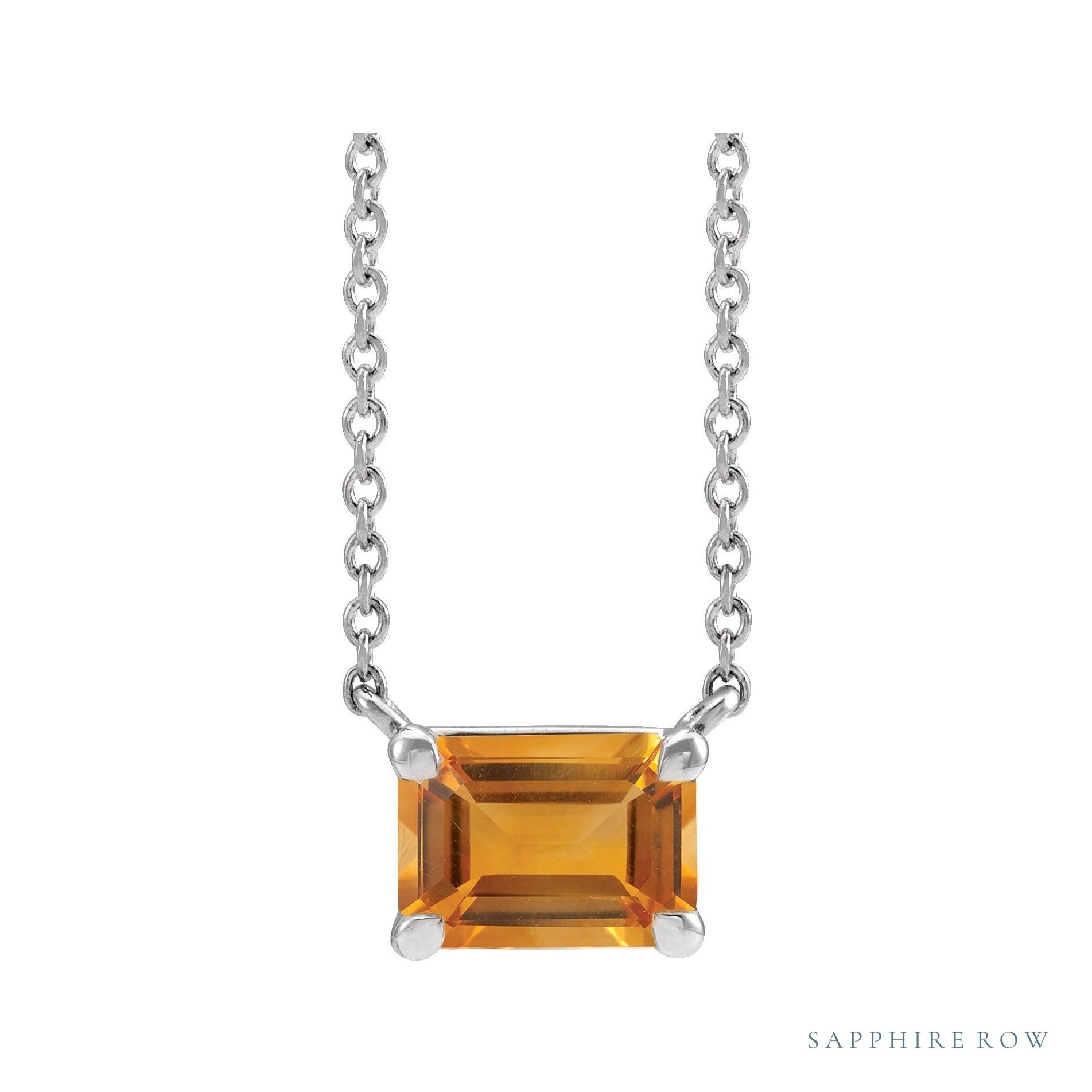 Sapphire Row Natural Emerald-Cut Gemstone Necklace - Citrine, Platinum