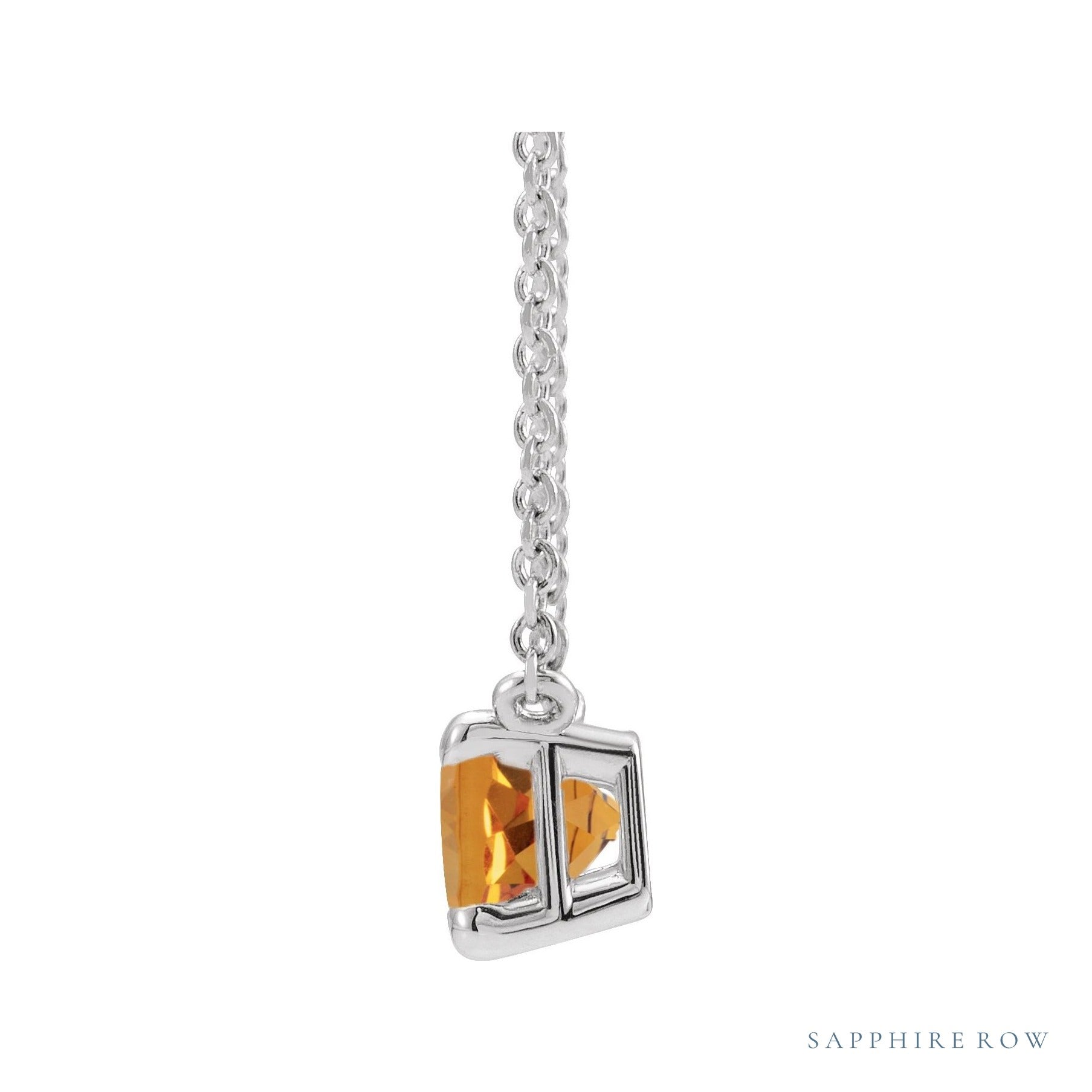 Sapphire Row Natural Emerald-Cut Gemstone Necklace - Citrine, Platinum (view 2)