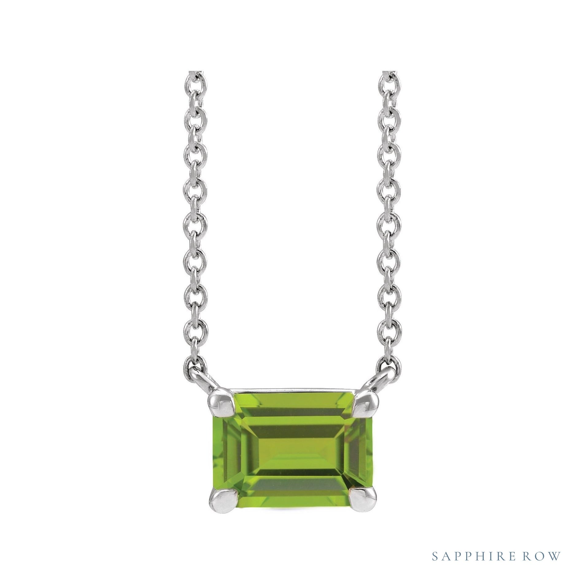 Sapphire Row Natural Emerald-Cut Gemstone Necklace - Peridot, Platinum