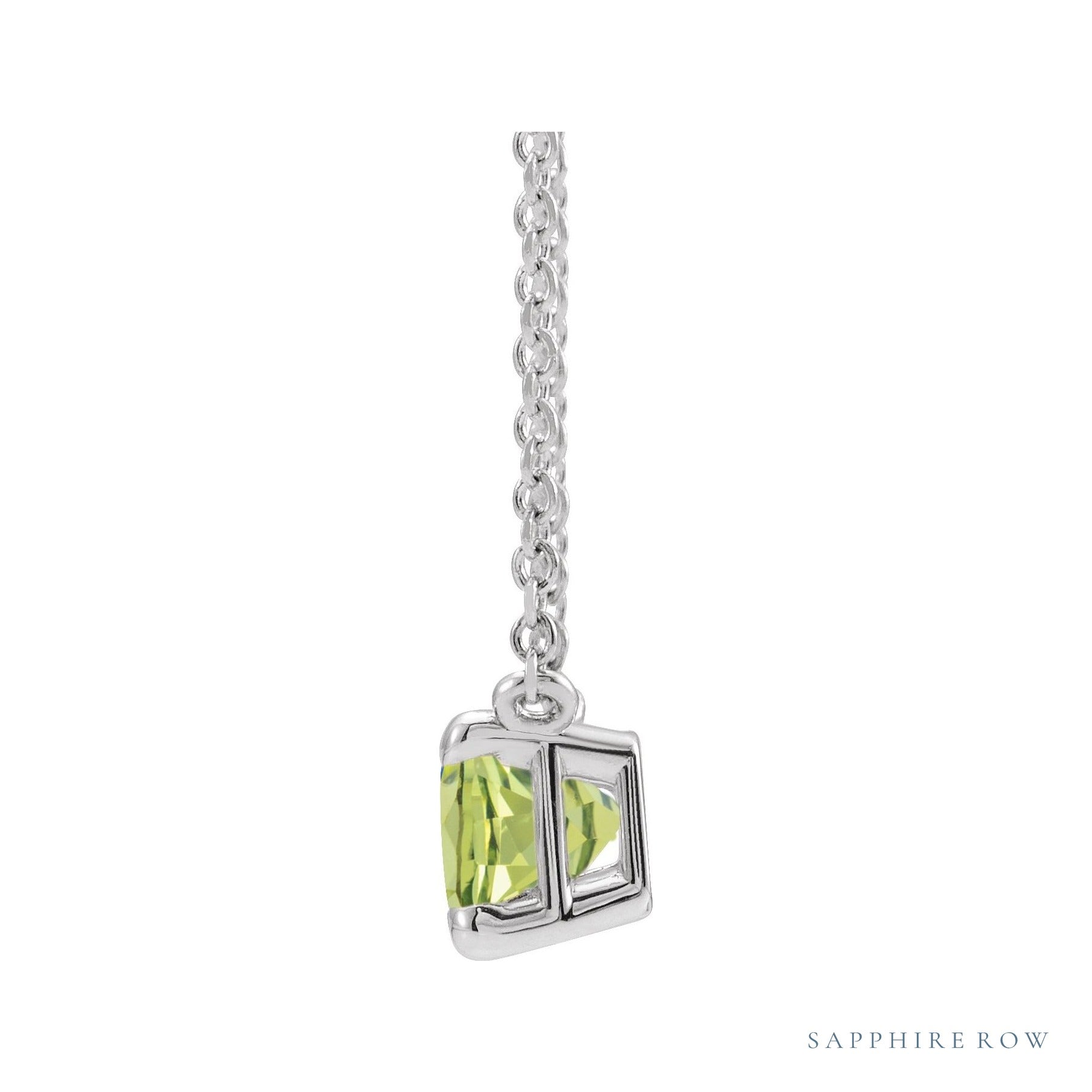 Sapphire Row Natural Emerald-Cut Gemstone Necklace - Peridot, Platinum (view 2)