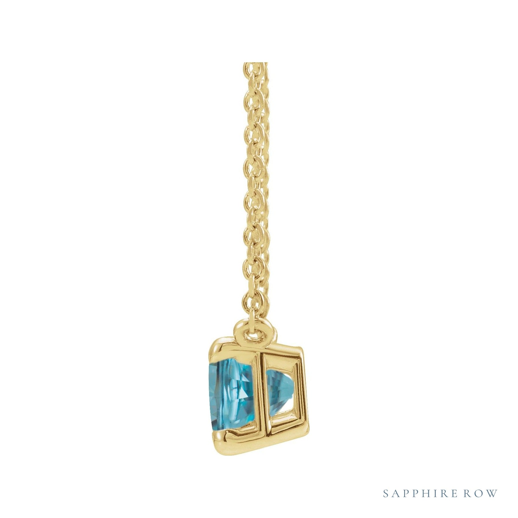 Sapphire Row Natural Emerald-Cut Gemstone Necklace - Blue Zircon, Yellow Gold (view 2)