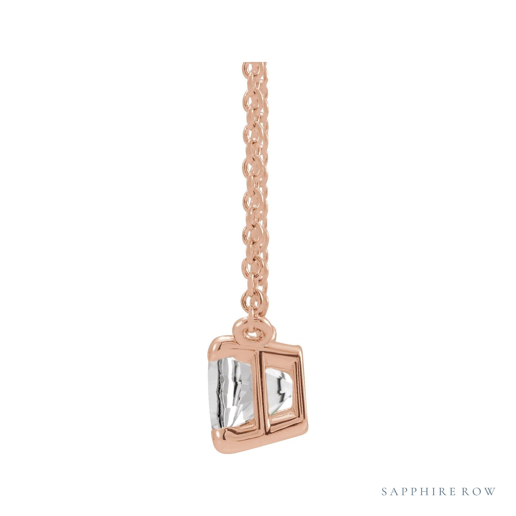 Sapphire Row Natural Emerald-Cut Gemstone Necklace - White Sapphire, Rose Gold (view 2)