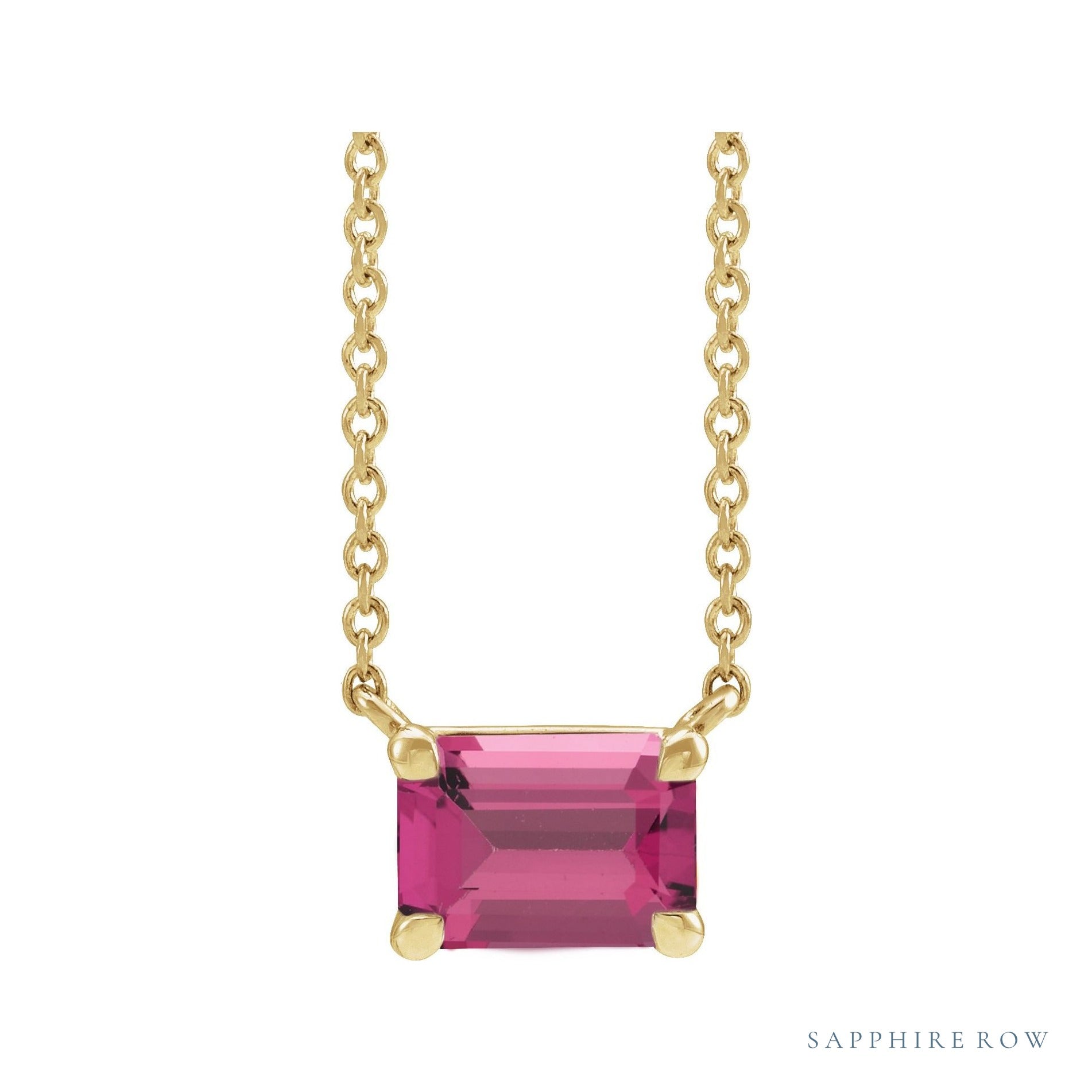 Sapphire Row Natural Emerald-Cut Gemstone Necklace - Pink Tourmaline, Yellow Gold