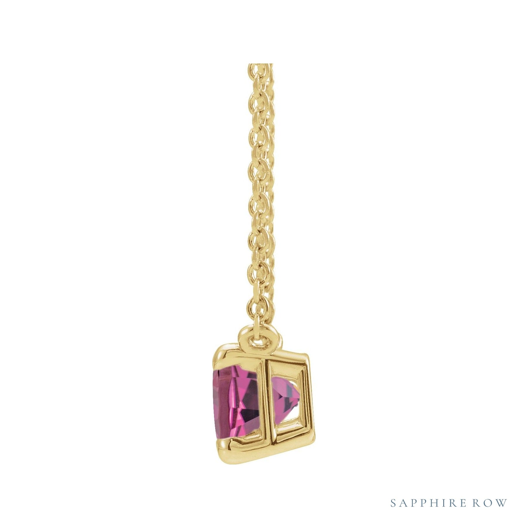 Sapphire Row Natural Emerald-Cut Gemstone Necklace - Pink Tourmaline, Yellow Gold (view 2)