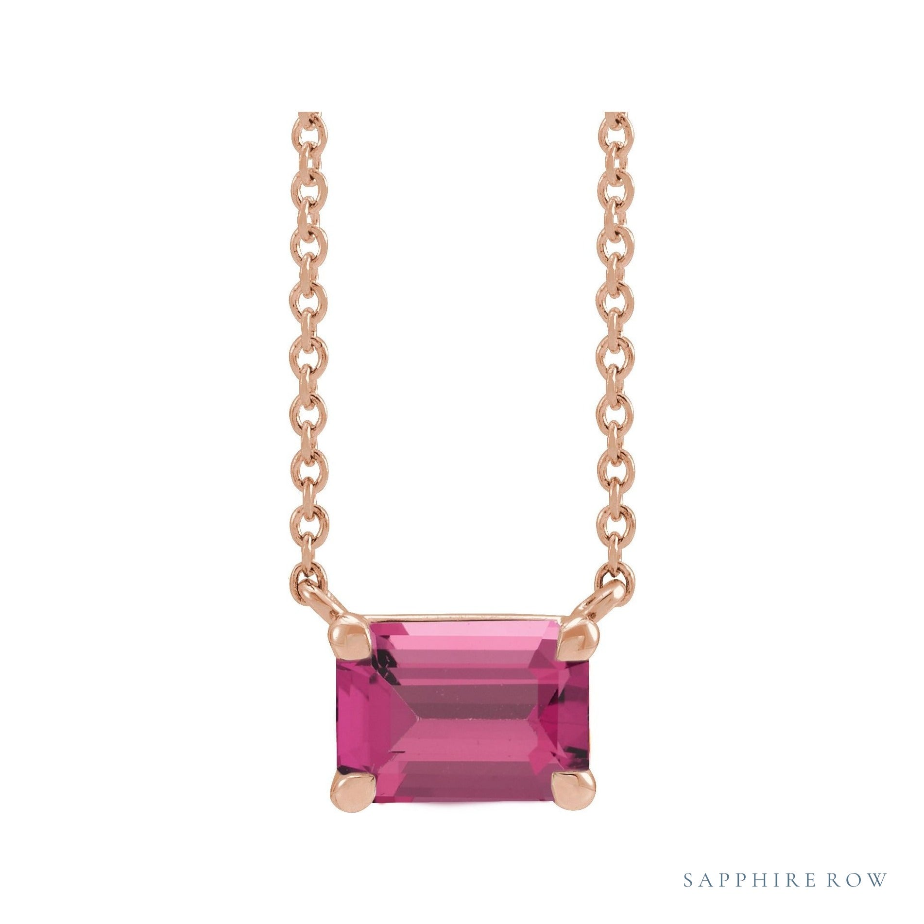Sapphire Row Natural Emerald-Cut Gemstone Necklace - Pink Tourmaline, Rose Gold