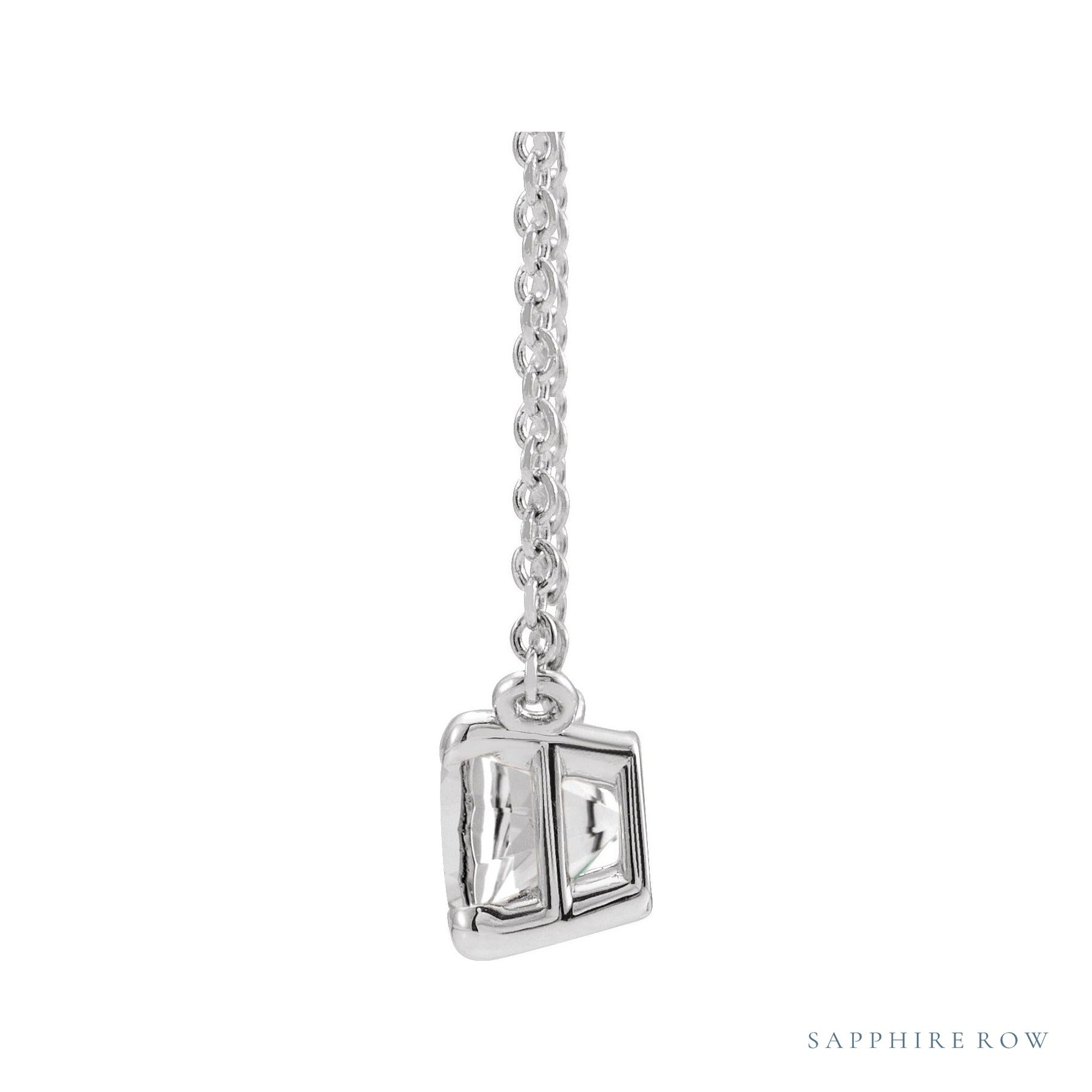 Sapphire Row Natural Emerald-Cut Gemstone Necklace - White Sapphire, White Gold (view 2)
