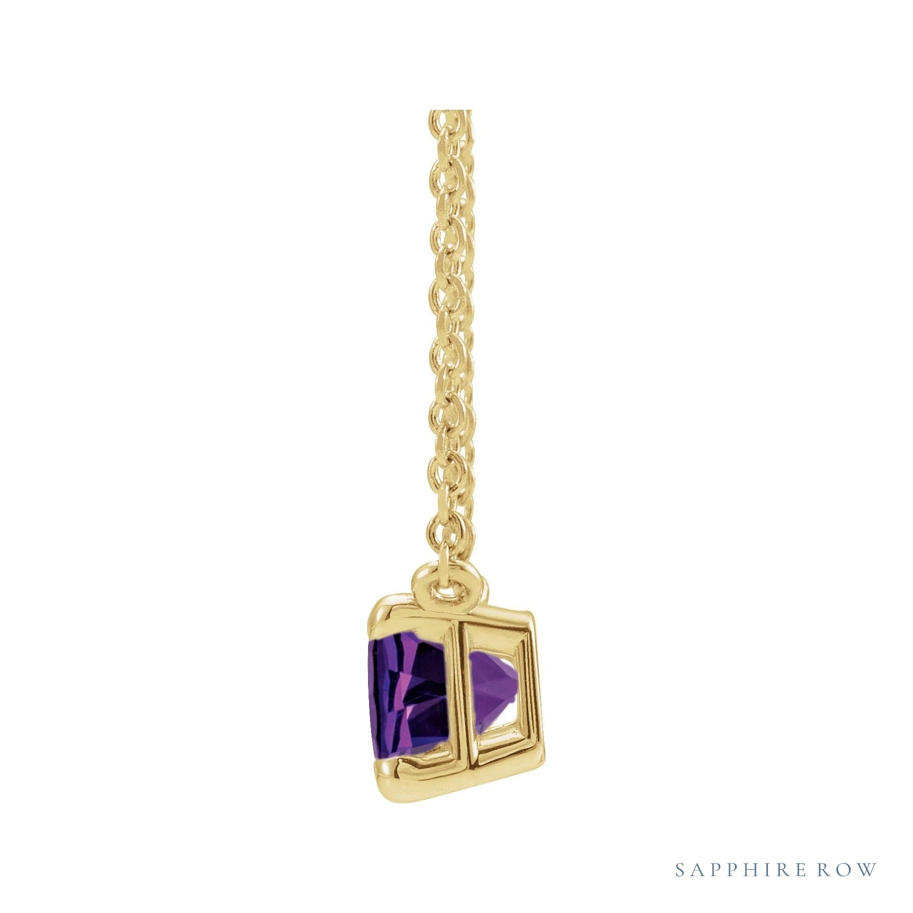Sapphire Row Natural Emerald-Cut Gemstone Necklace - Amethyst, Yellow Gold (view 2)