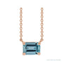 Sapphire Row Natural Emerald-Cut Gemstone Necklace - Aquamarine, Rose Gold