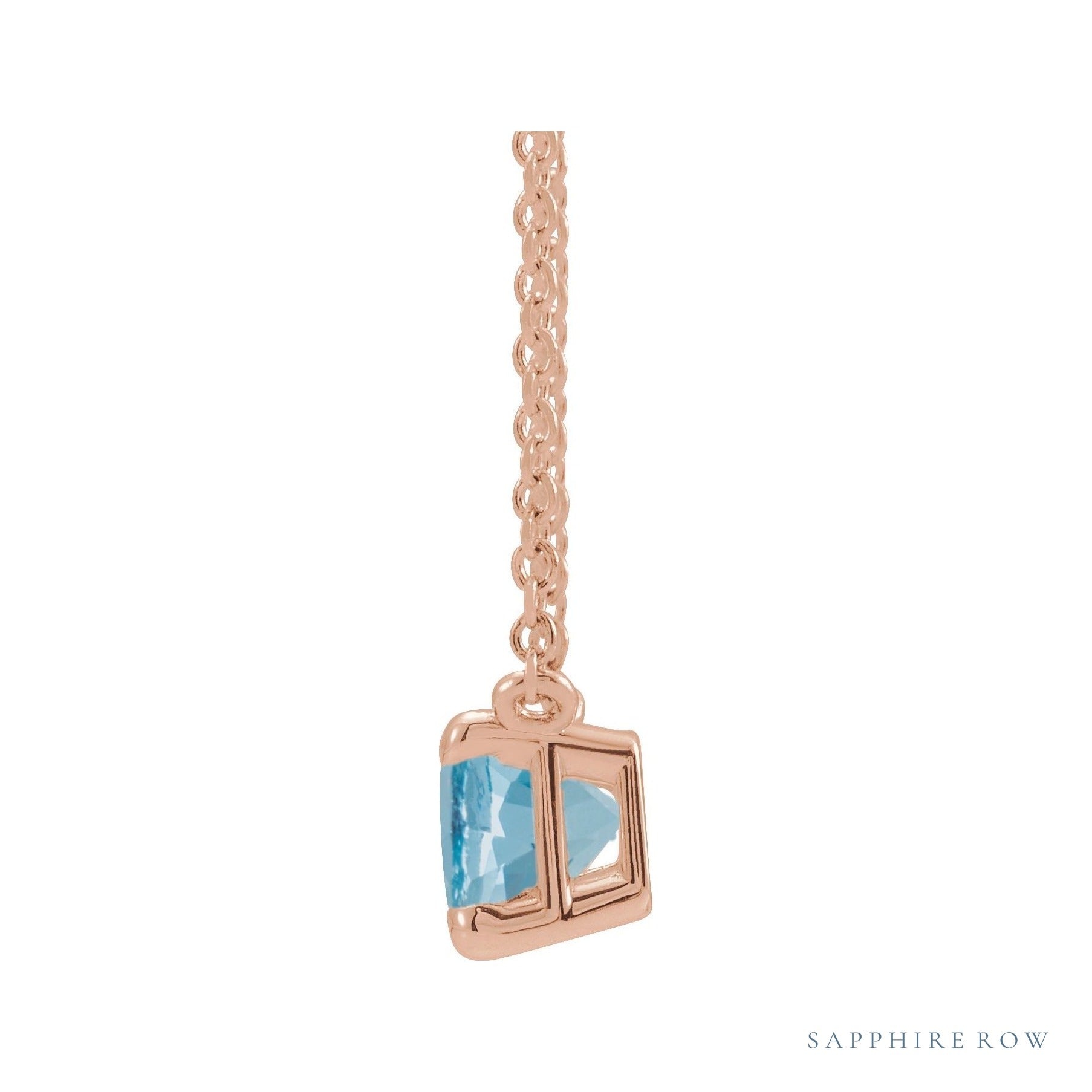 Sapphire Row Natural Emerald-Cut Gemstone Necklace - Aquamarine, Rose Gold (view 2)