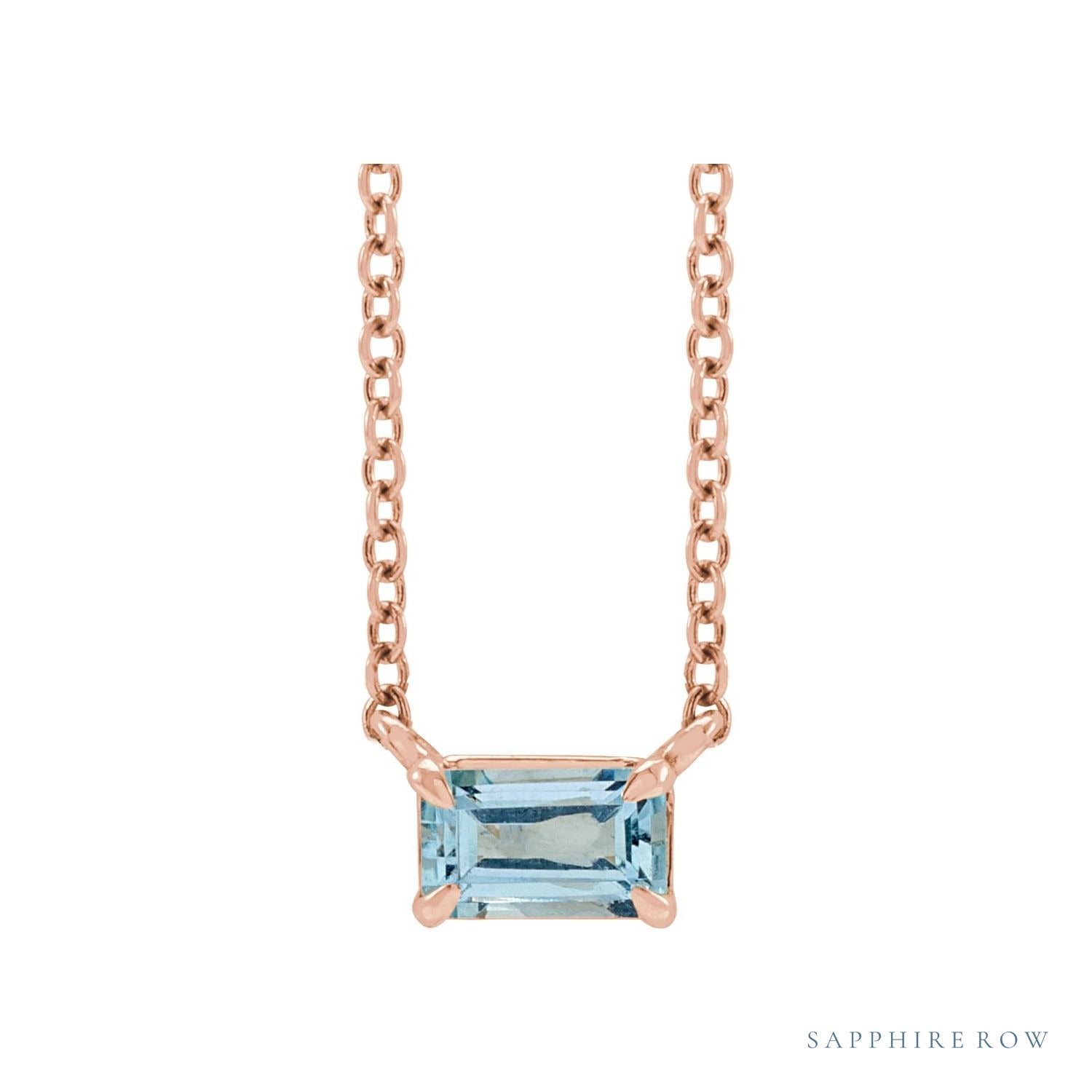 Sapphire Row Natural Emerald-Cut Gemstone Necklace - Aquamarine, Rose Gold (view 3)