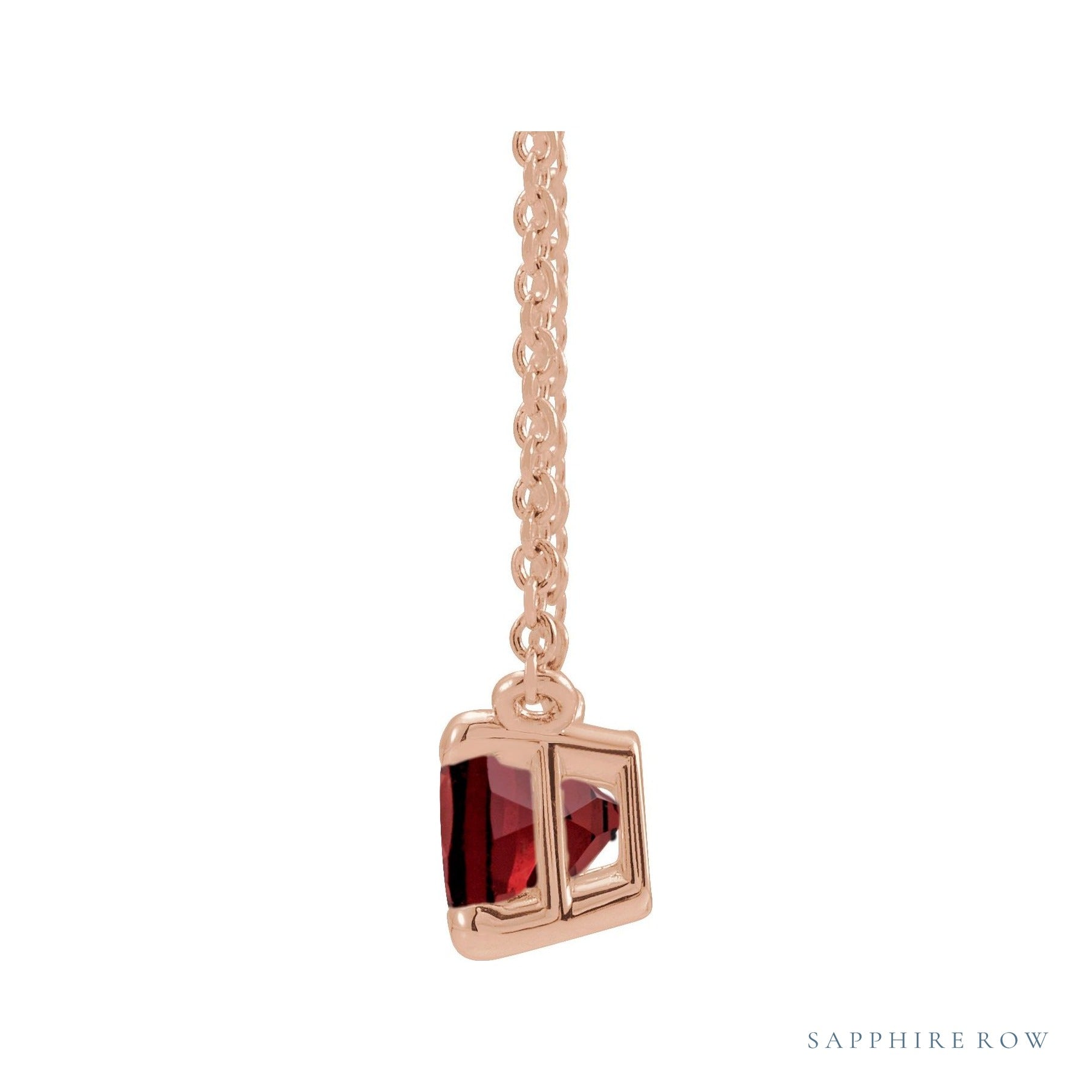 Sapphire Row Natural Emerald-Cut Gemstone Necklace - Red Garnet, Rose Gold (view 2)
