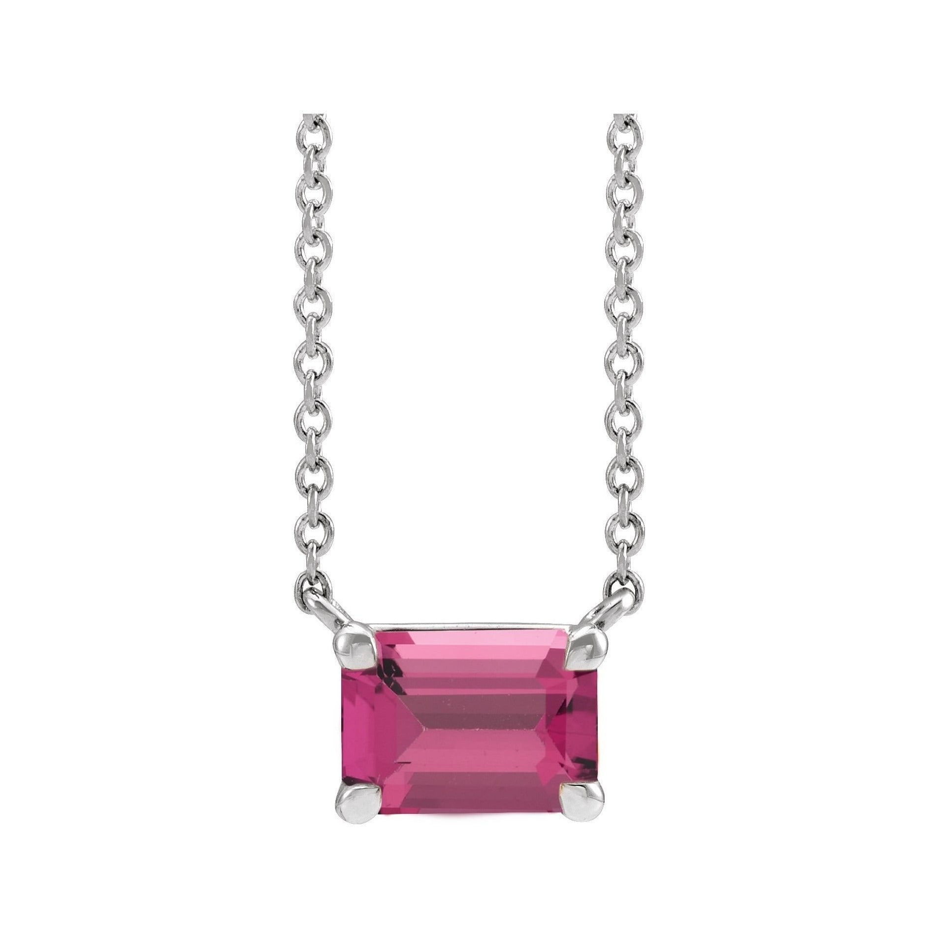 Sapphire Row Natural Emerald-Cut Gemstone Necklace - Pink Tourmaline, White Gold