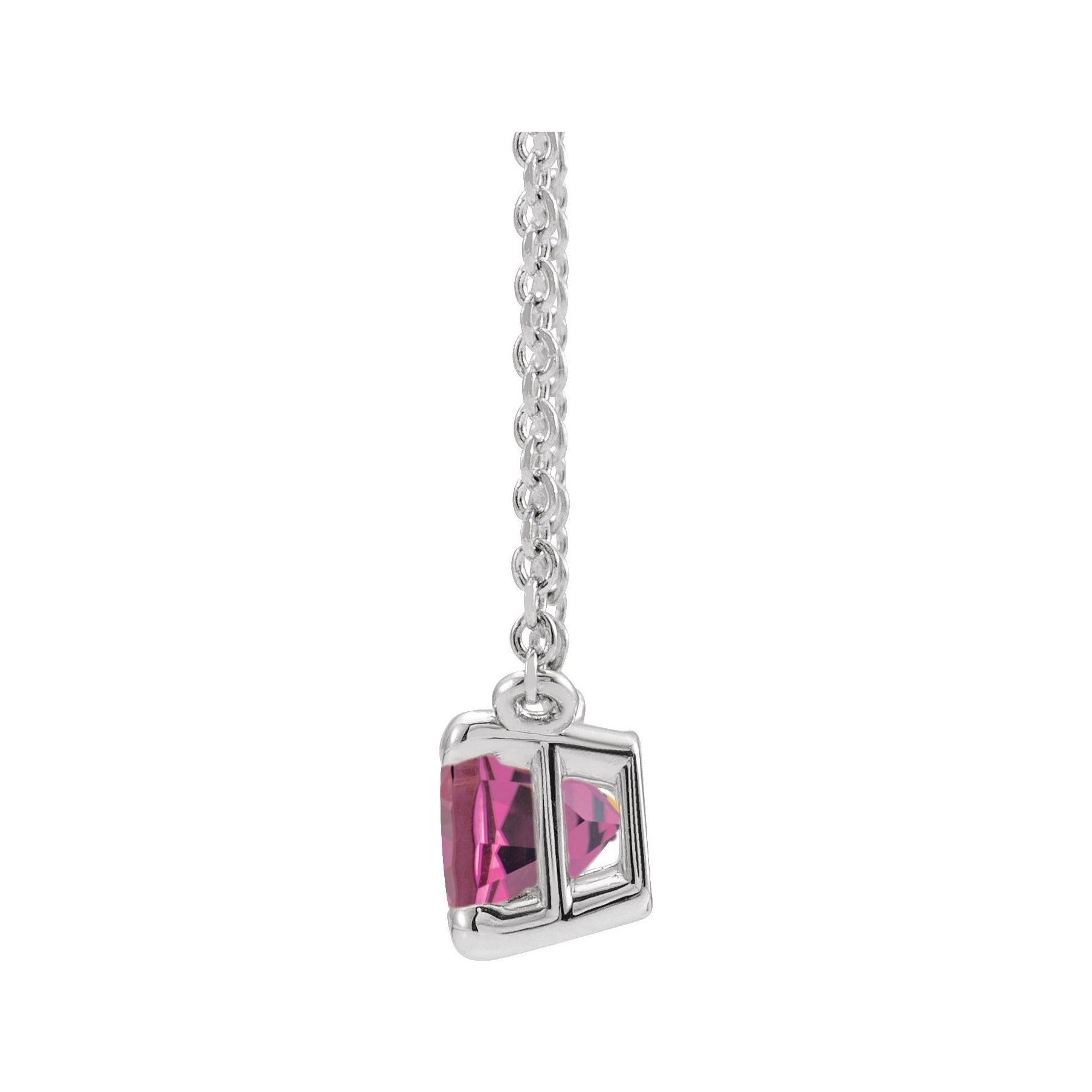Sapphire Row Natural Emerald-Cut Gemstone Necklace - Pink Tourmaline, White Gold (view 2)
