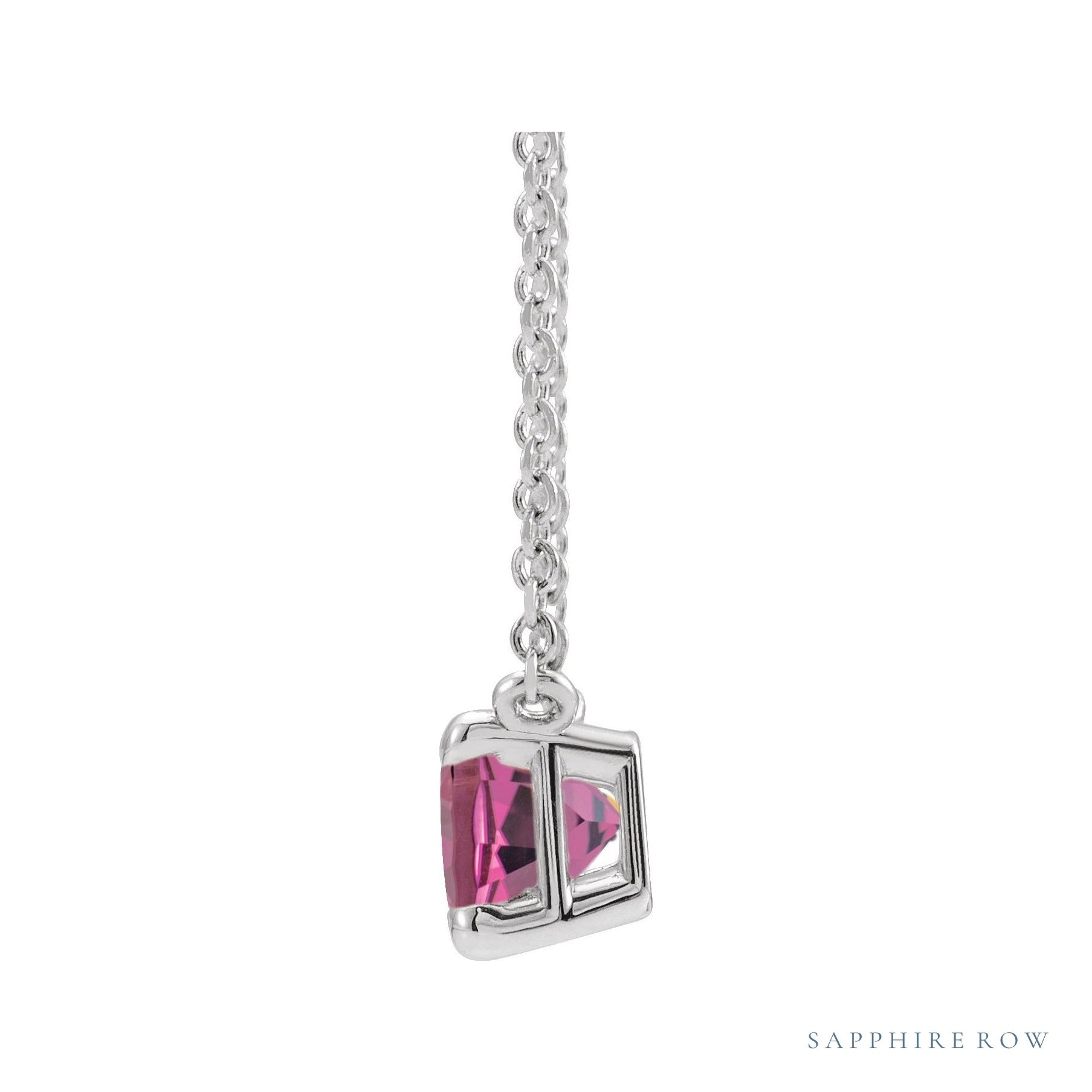 Sapphire Row Natural Emerald-Cut Gemstone Necklace - Pink Tourmaline, White Gold (view 2)