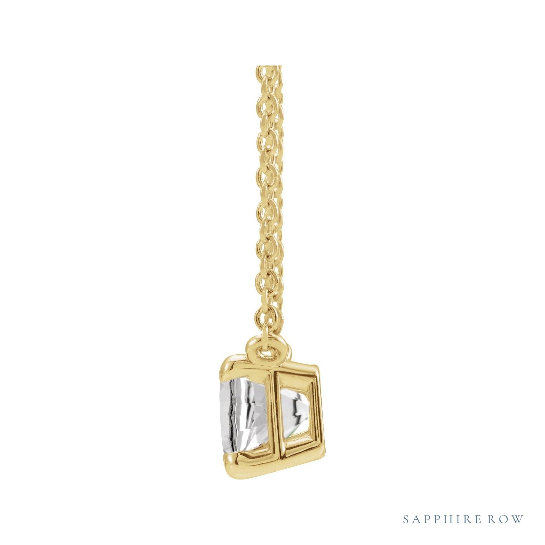 Sapphire Row Natural Emerald-Cut Gemstone Necklace - White Sapphire, Yellow Gold (view 2)