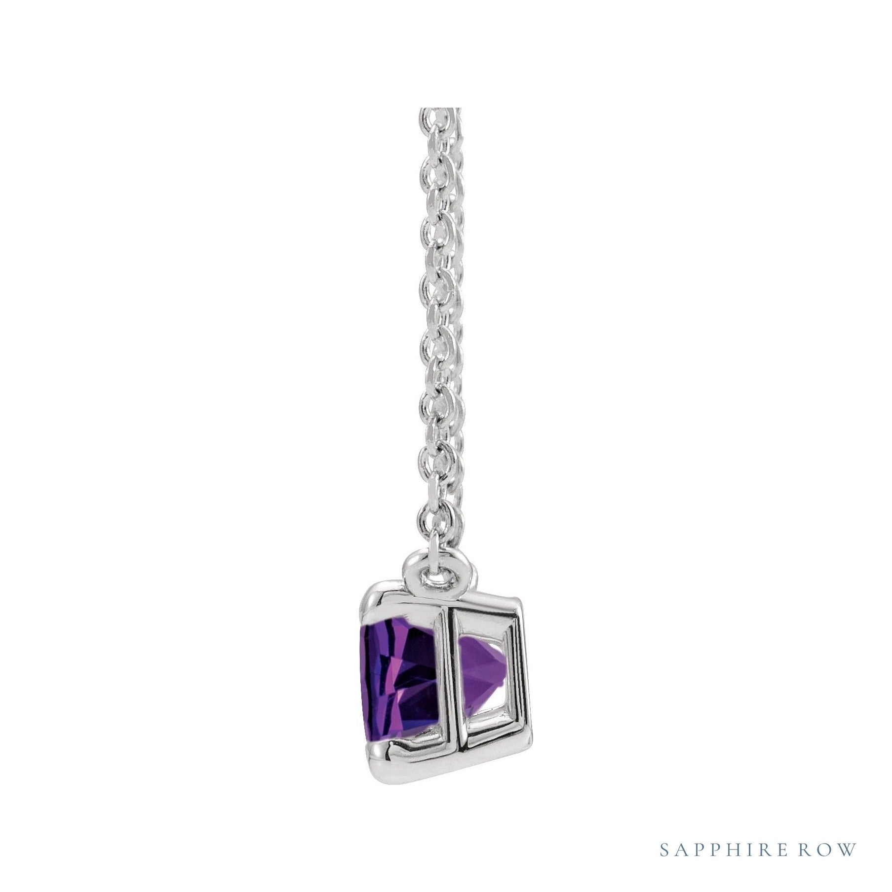 Sapphire Row Natural Emerald-Cut Gemstone Necklace - Amethyst, White Gold (view 2)