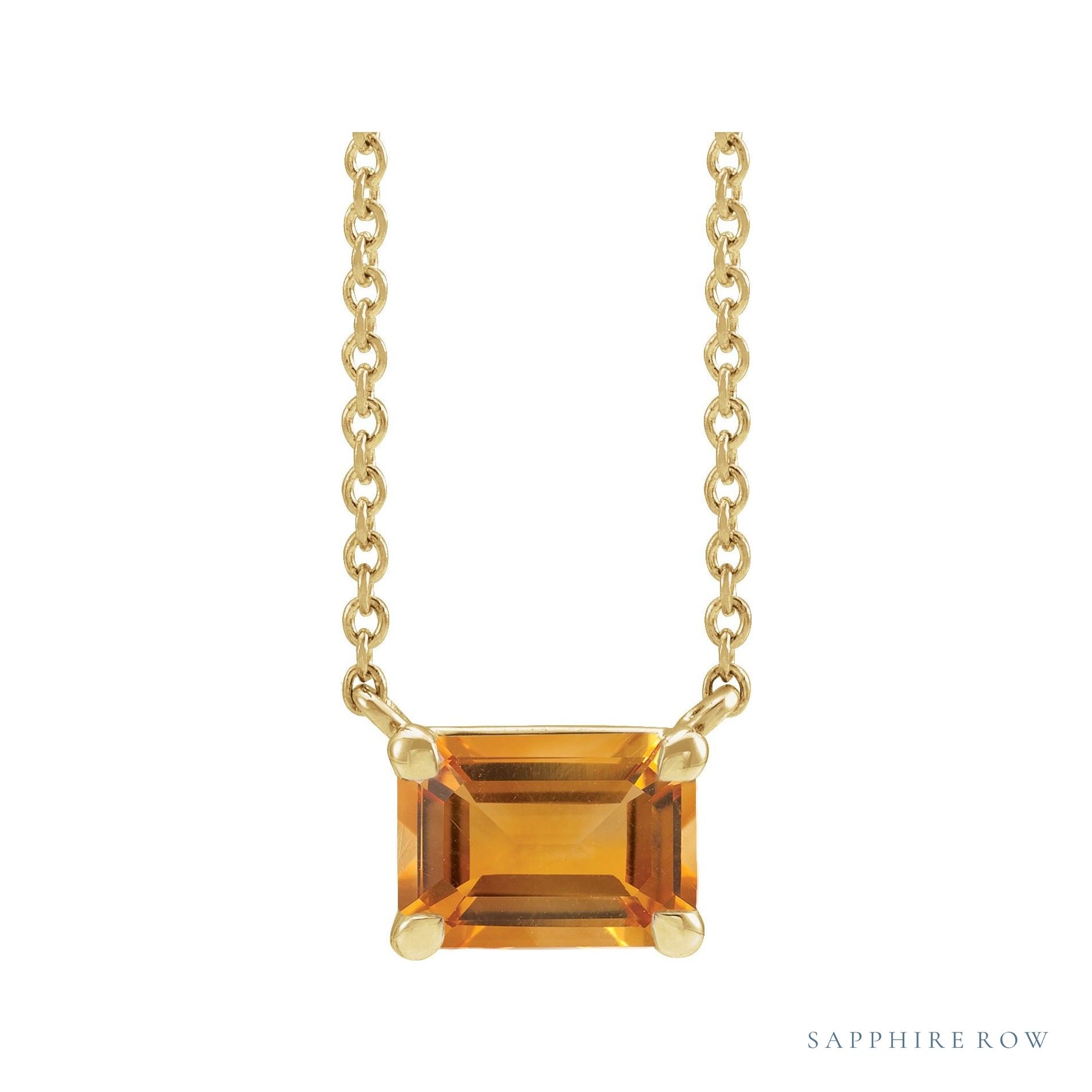 Sapphire Row Natural Emerald-Cut Gemstone Necklace - Citrine, Yellow Gold