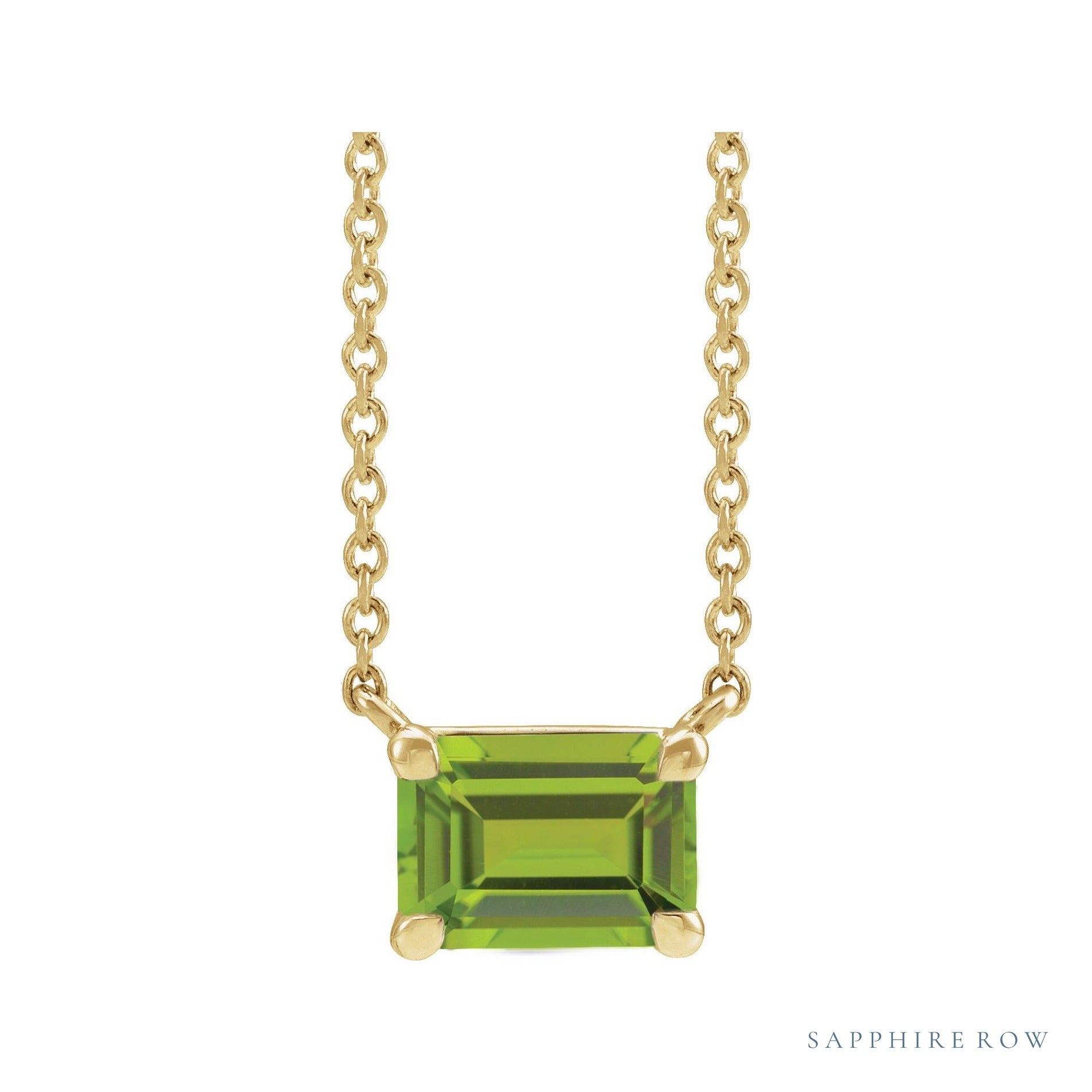 Sapphire Row Natural Emerald-Cut Gemstone Necklace - Peridot, Yellow Gold