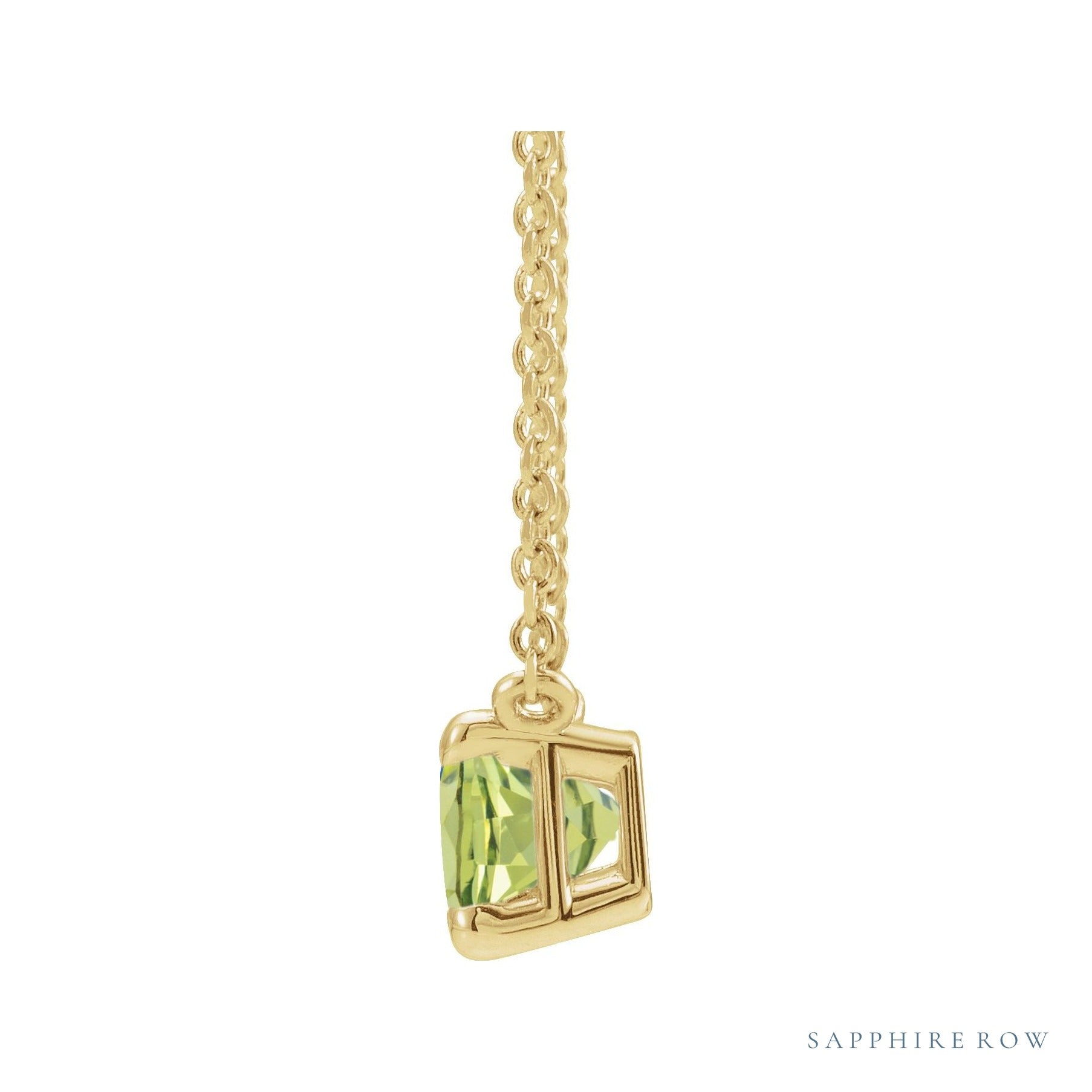 Sapphire Row Natural Emerald-Cut Gemstone Necklace - Peridot, Yellow Gold (view 2)