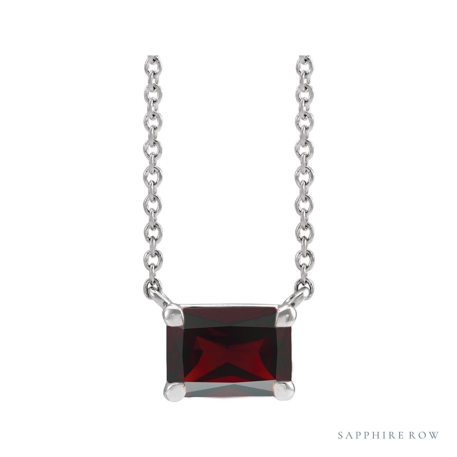 Sapphire Row Natural Emerald-Cut Gemstone Necklace - Red Garnet, Platinum