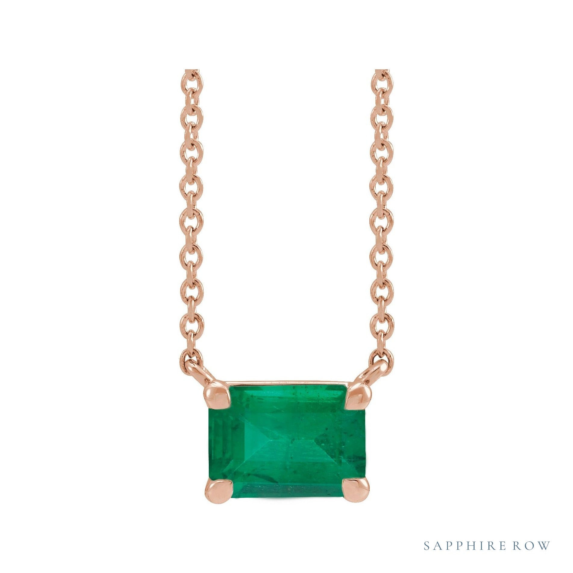 Sapphire Row Lab-Grown Emerald-Cut Gemstone Necklace - Emerald, Rose Gold