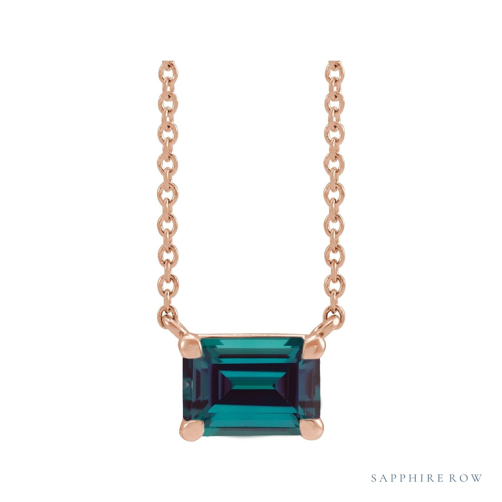 Sapphire Row Lab-Grown Emerald-Cut Gemstone Necklace - Alexandrite, Rose Gold
