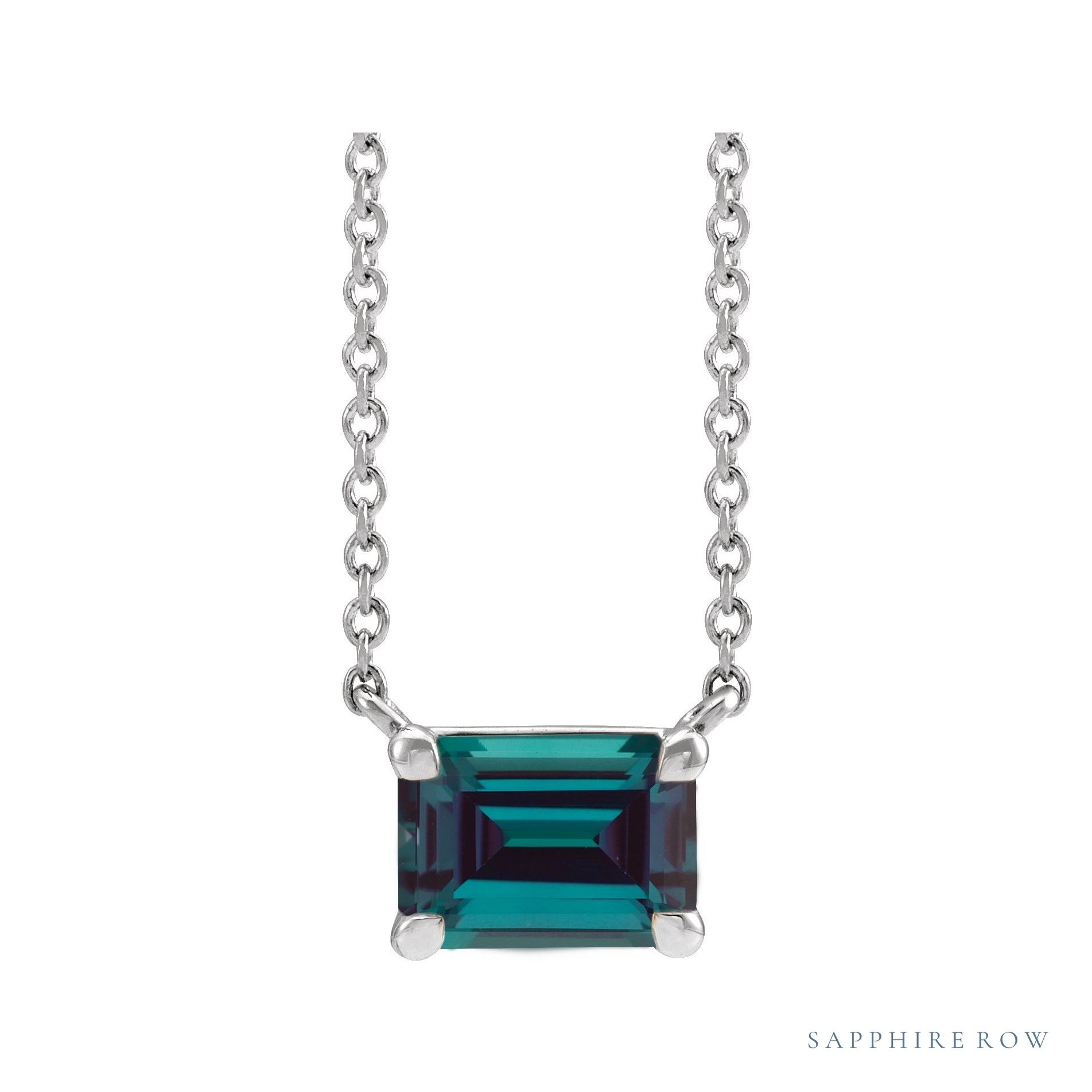 Sapphire Row Lab-Grown Emerald-Cut Gemstone Necklace - Alexandrite, White Gold