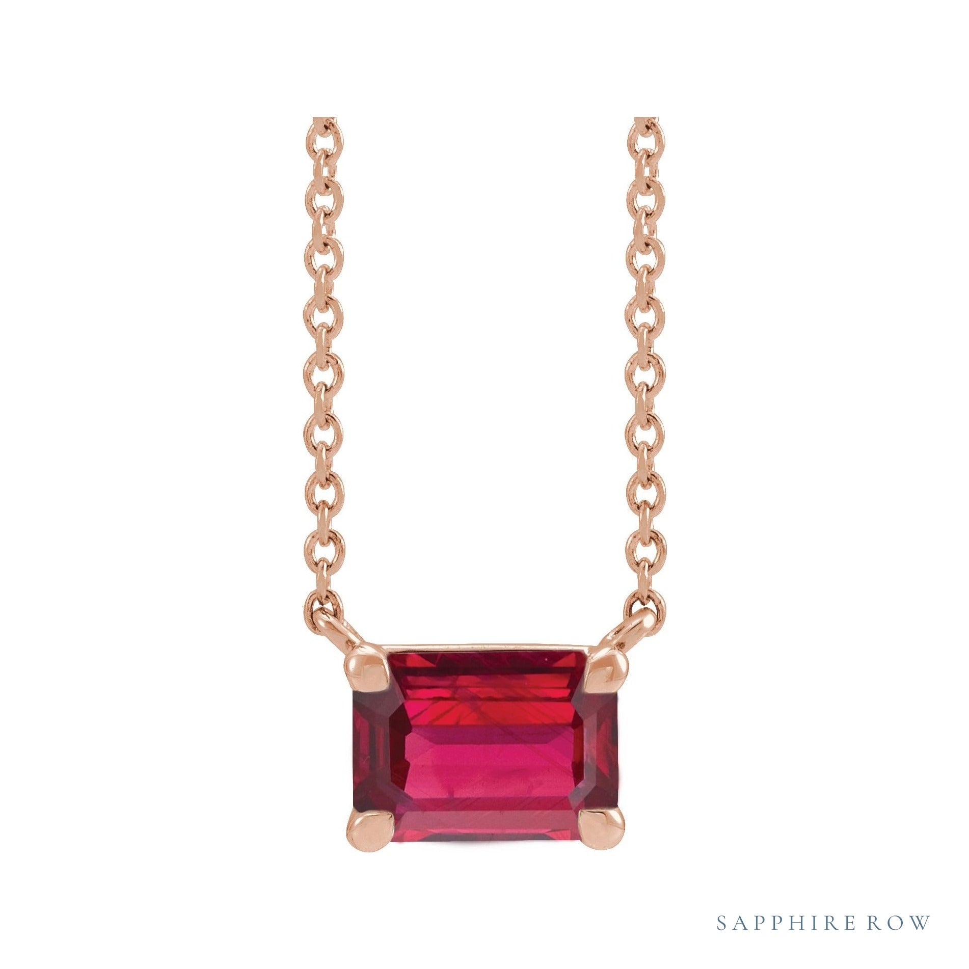 Sapphire Row Lab-Grown Emerald-Cut Gemstone Necklace - Ruby, Rose Gold