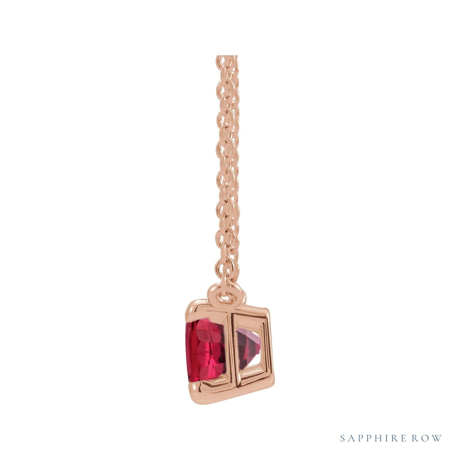 Sapphire Row Lab-Grown Emerald-Cut Gemstone Necklace - Ruby, Rose Gold (view 2)