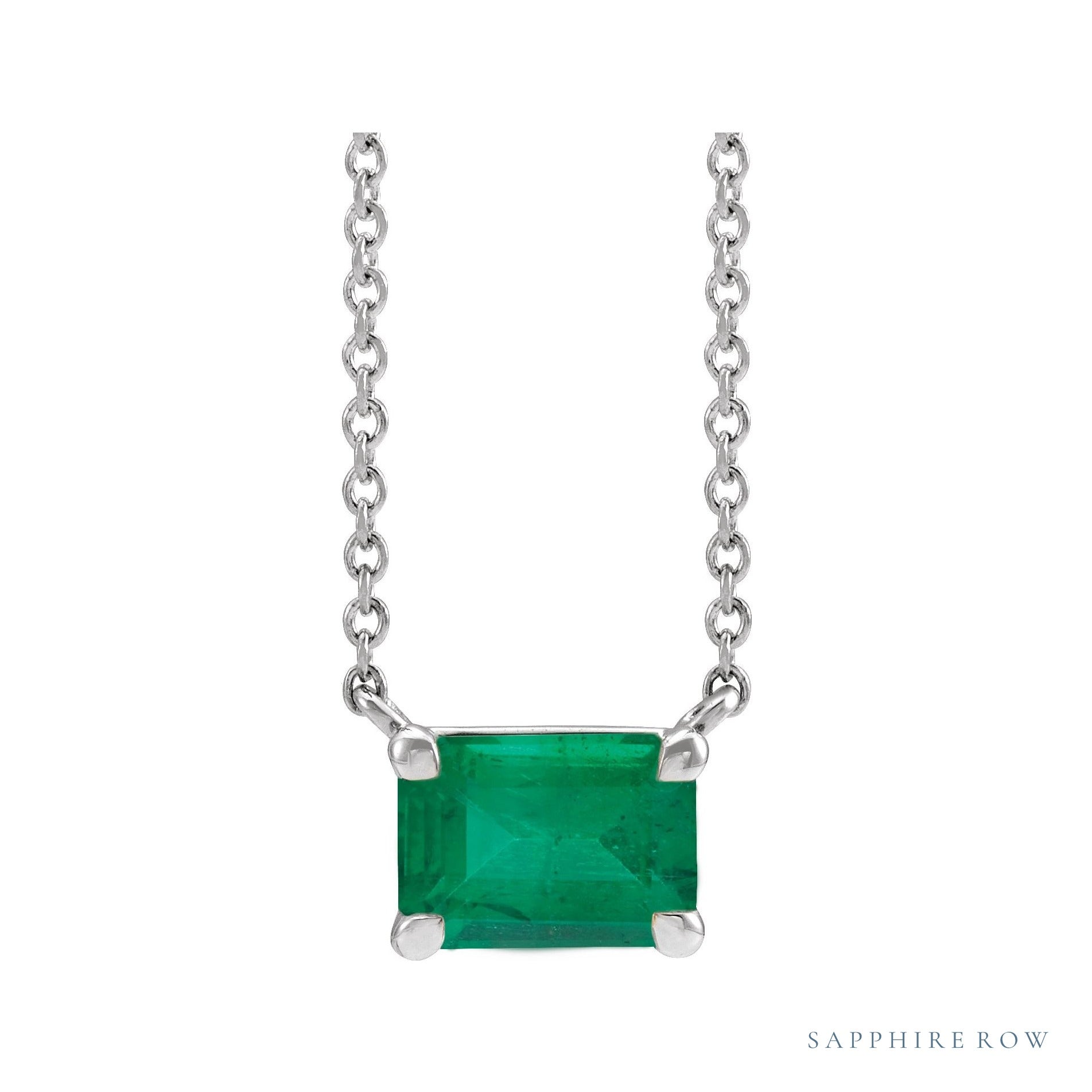 Sapphire Row Lab-Grown Emerald-Cut Gemstone Necklace - Emerald, Platinum