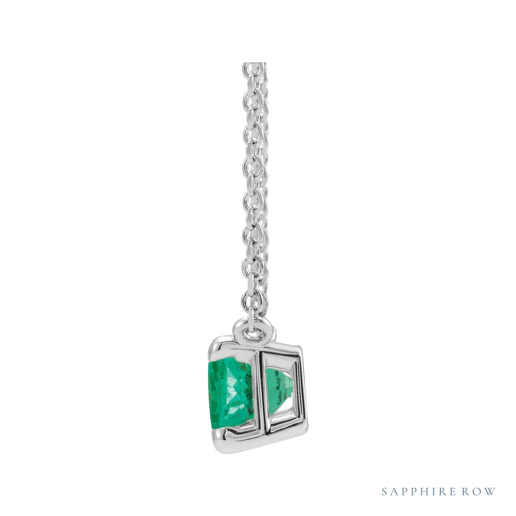 Sapphire Row Lab-Grown Emerald-Cut Gemstone Necklace - Emerald, Platinum (view 2)