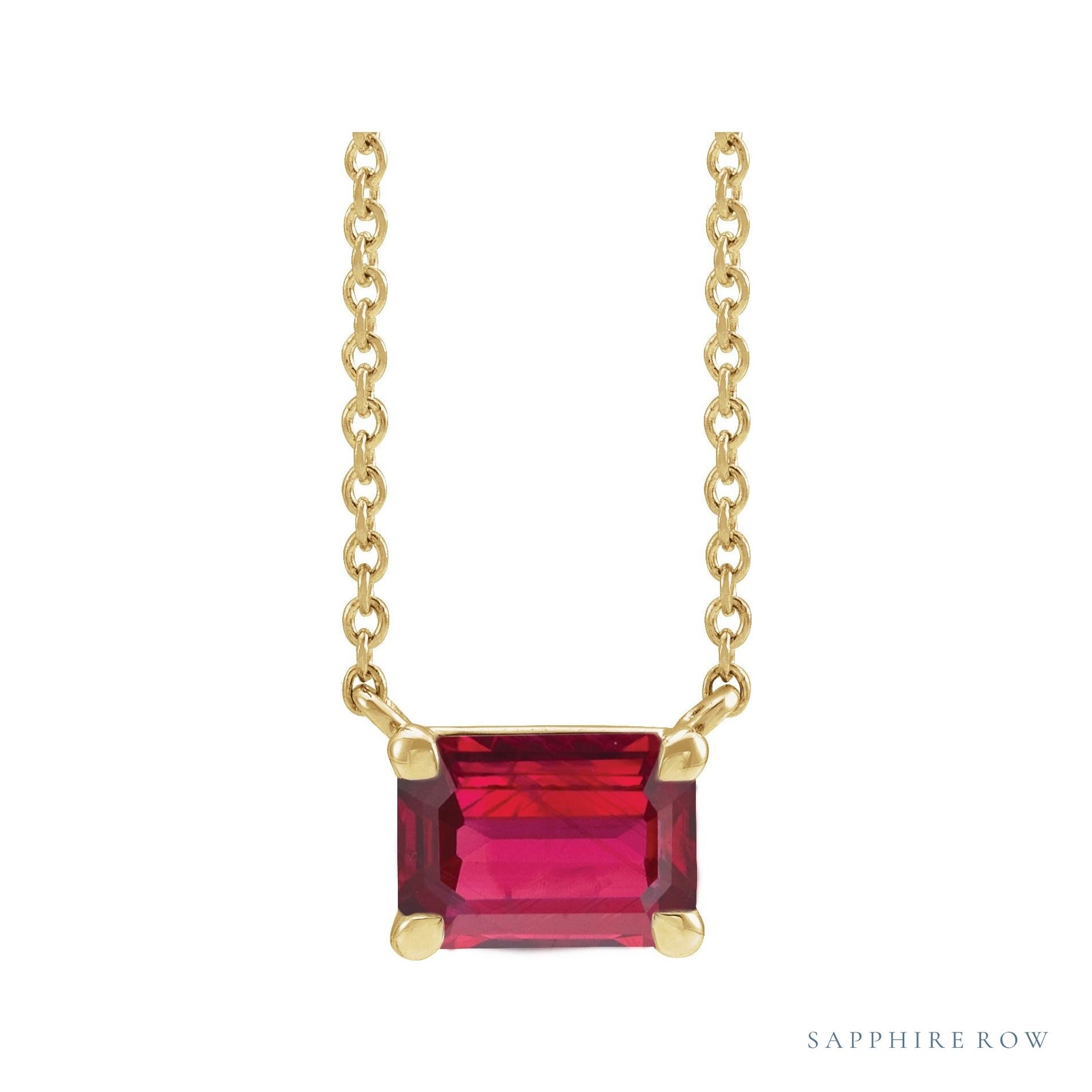Sapphire Row Lab-Grown Emerald-Cut Gemstone Necklace - Ruby, Yellow Gold