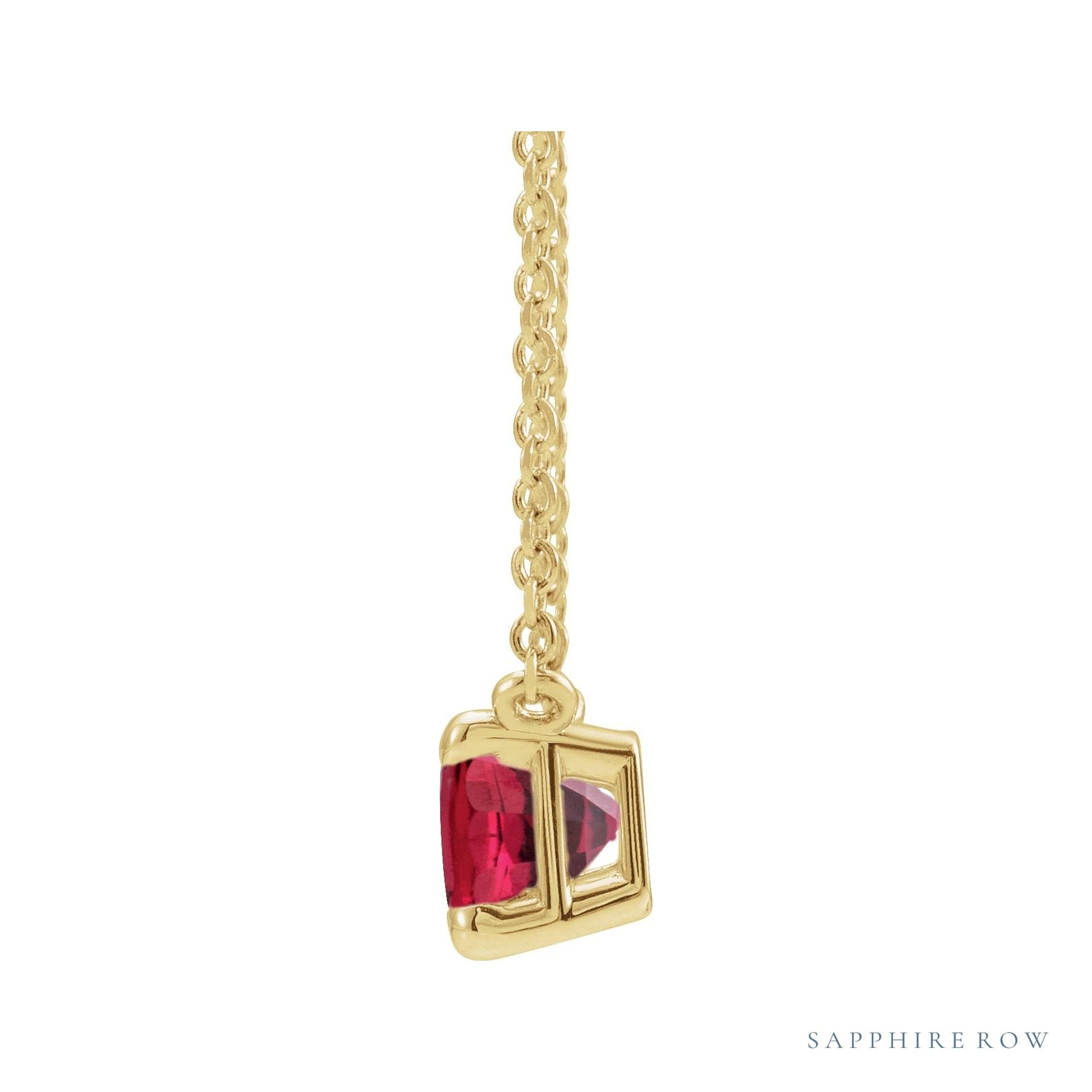 Sapphire Row Lab-Grown Emerald-Cut Gemstone Necklace - Ruby, Yellow Gold (view 2)