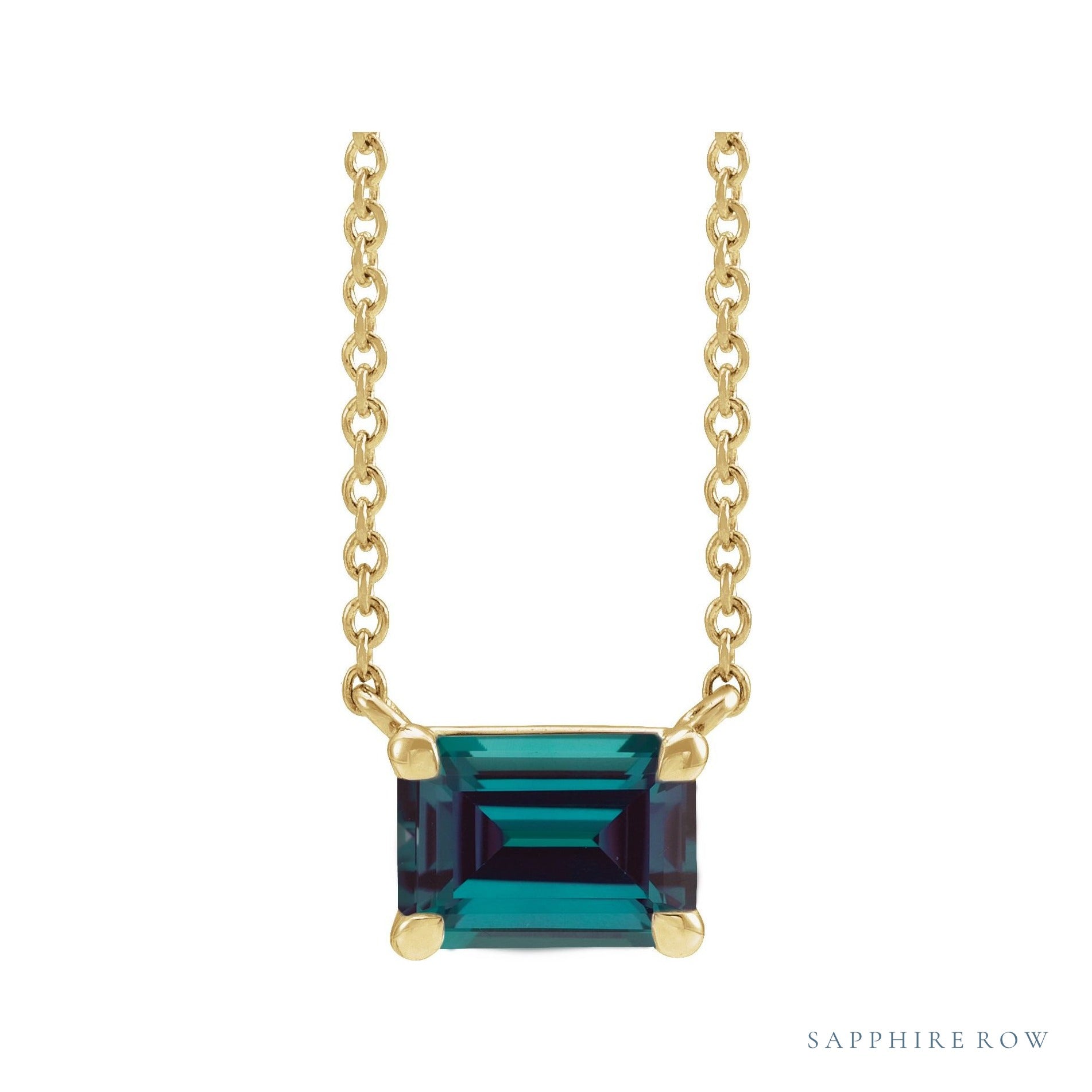 Sapphire Row Lab-Grown Emerald-Cut Gemstone Necklace - Alexandrite, Yellow Gold