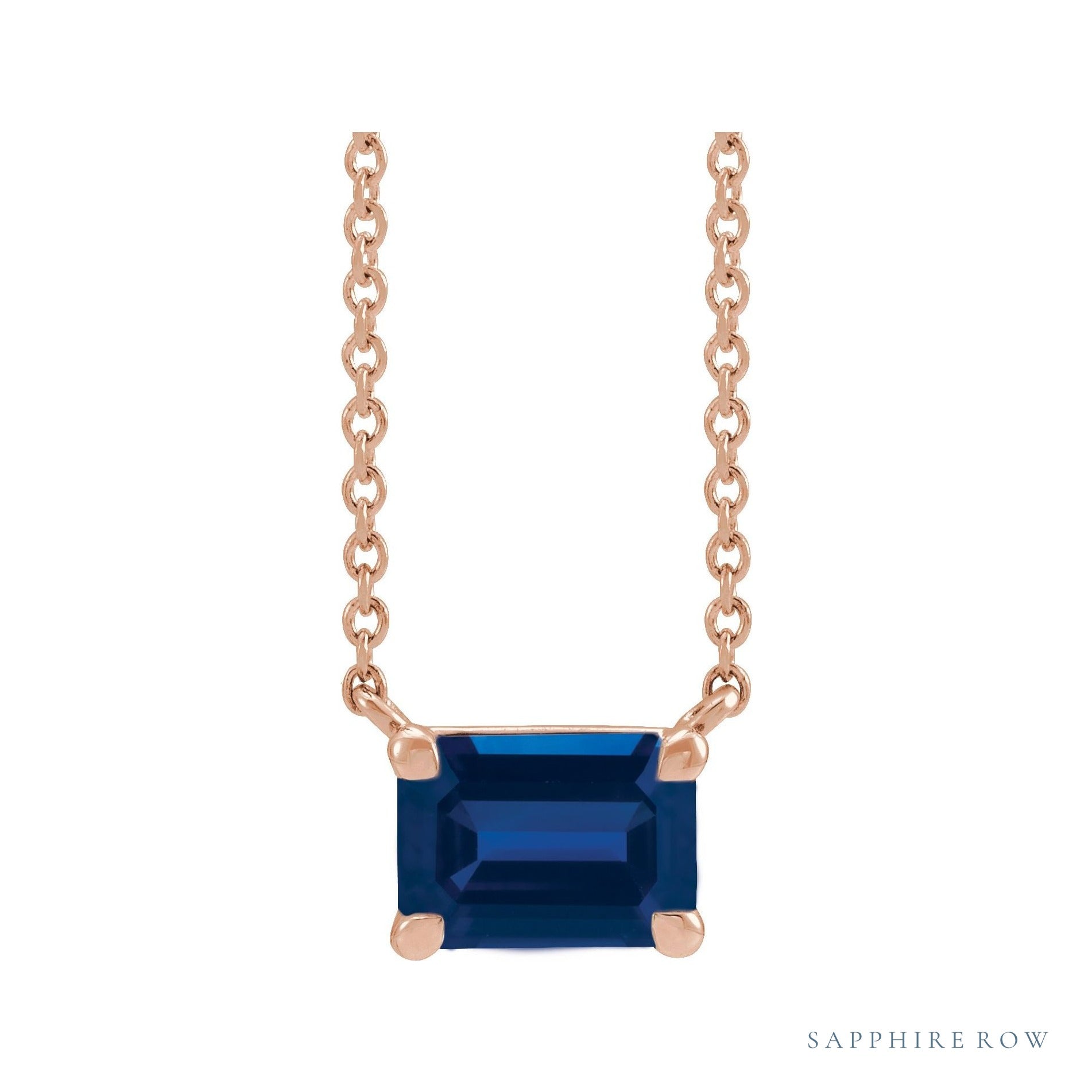 Sapphire Row Lab-Grown Emerald-Cut Gemstone Necklace - Blue Sapphire, Rose Gold