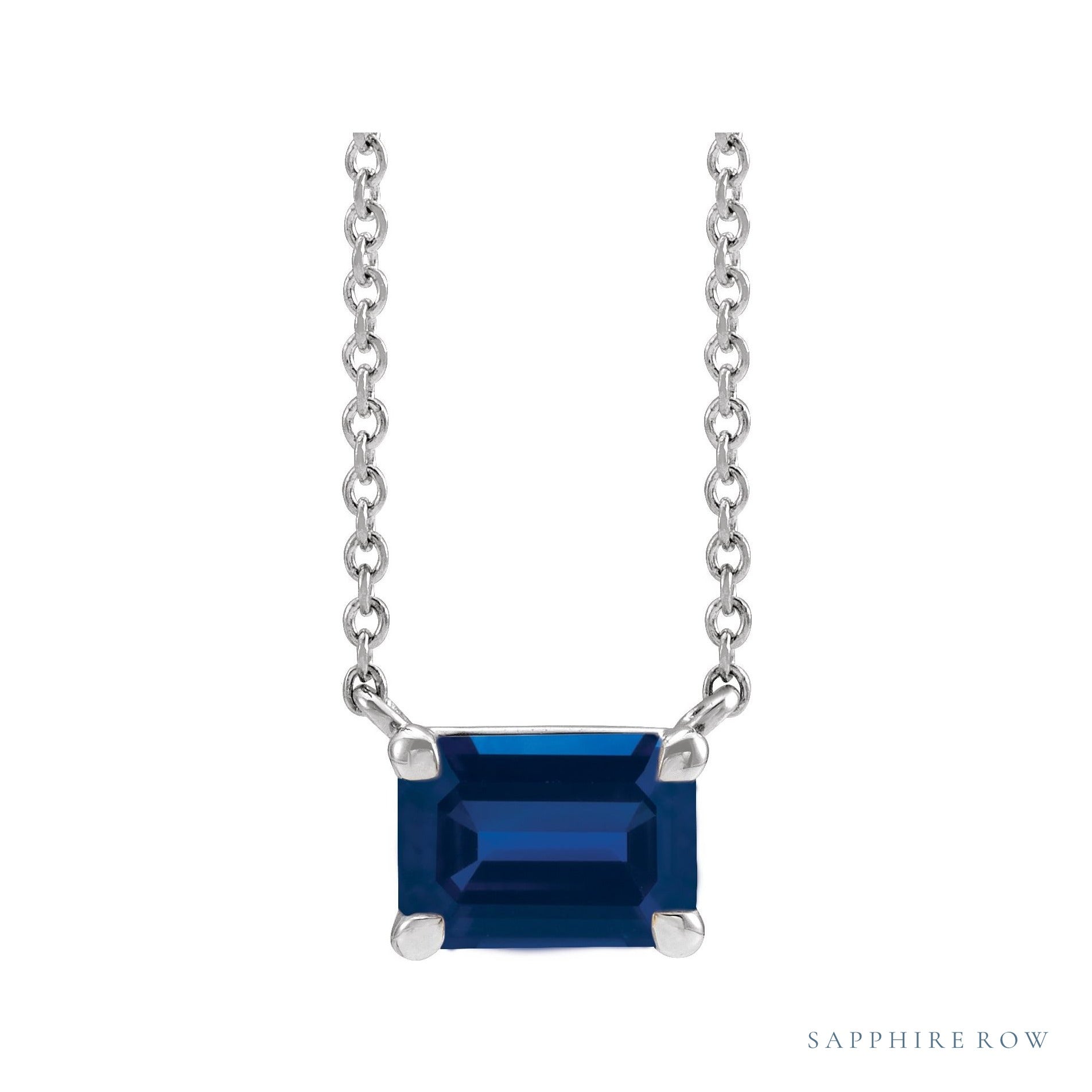 Sapphire Row Lab-Grown Emerald-Cut Gemstone Necklace - Blue Sapphire, White Gold